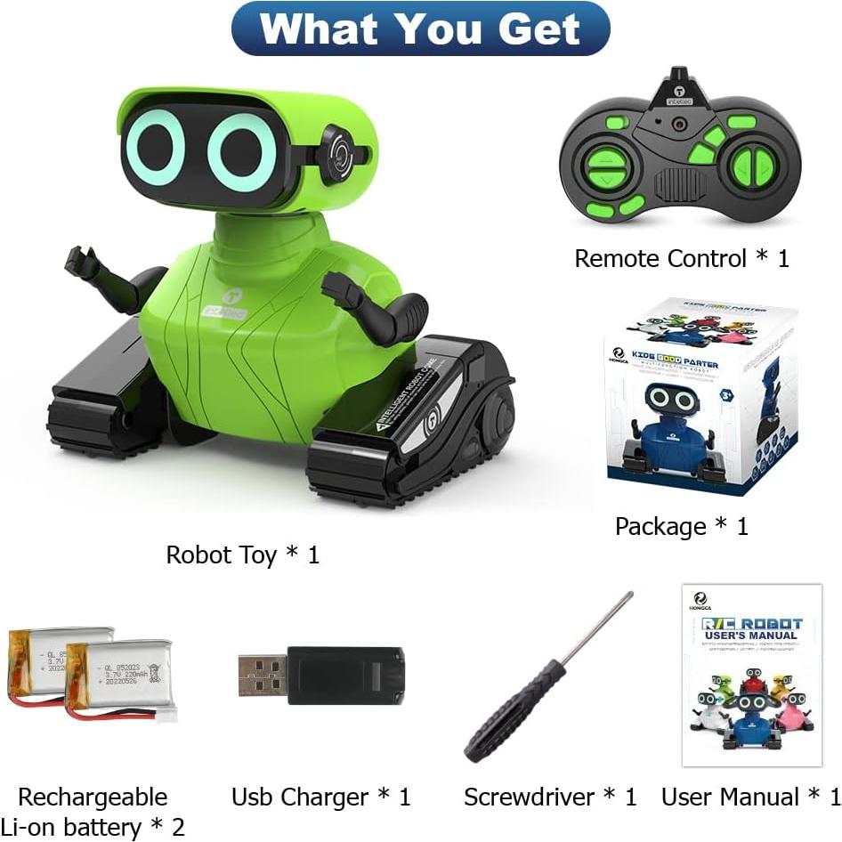 Kids Robot Toys, Rechargeable Remote Control Robot Toy with Touch Sense Recording Programming Music LED Eyes Dance Moves Flexible Head/Arms, RC Toys for Kids Boys Girls Age 3+ Birthday Gifts