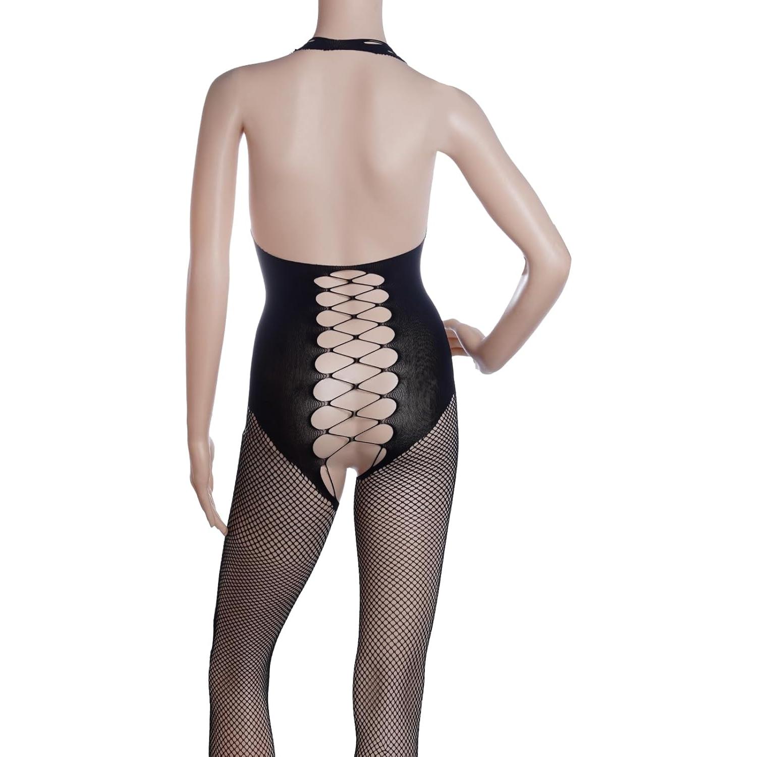 Fengek 3 Piezas Bodysuits Mallas Lencería Mujeres Negro