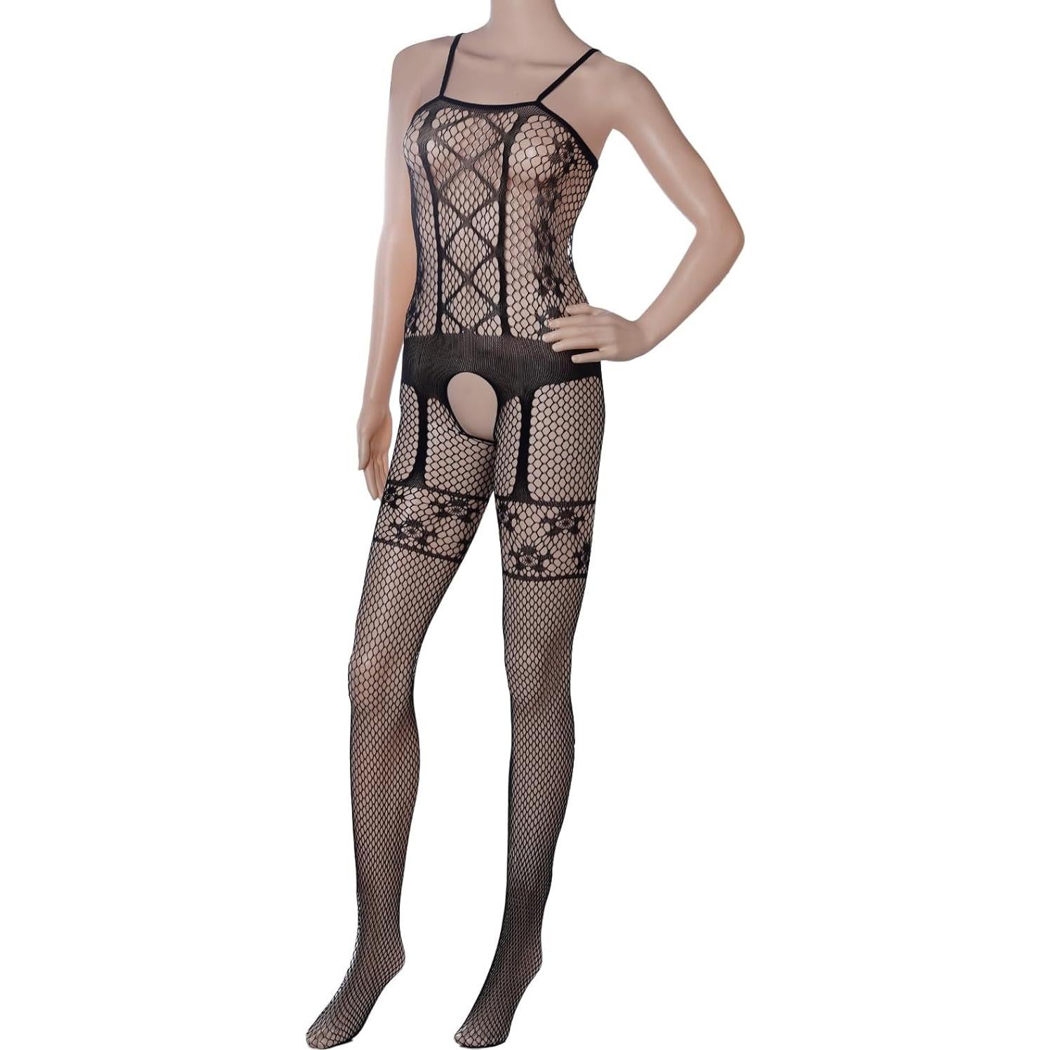 Fengek 3 Piezas Bodysuits Mallas Lencería Mujeres Negro