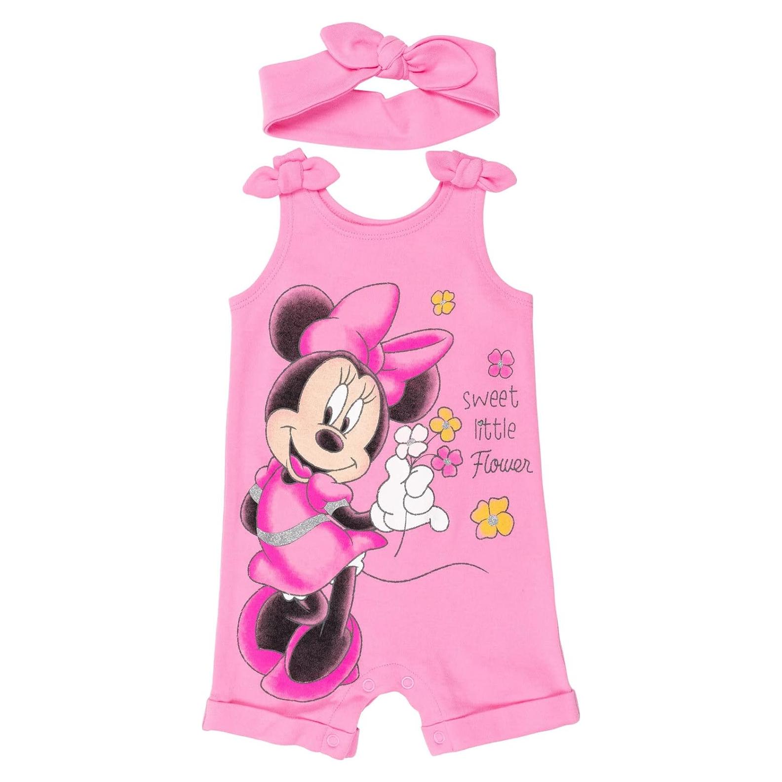 Mono sin mangas Disney Minnie Mouse + Diadema Rosa 0-3 meses