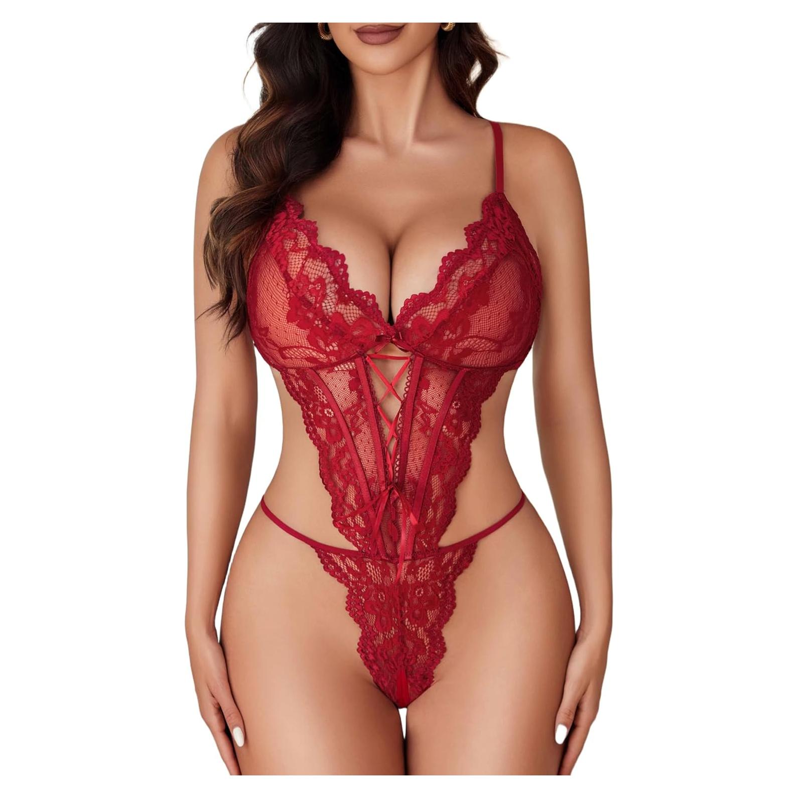 Body de Encaje Avidlove para Mujeres Rojo Vino Mediano