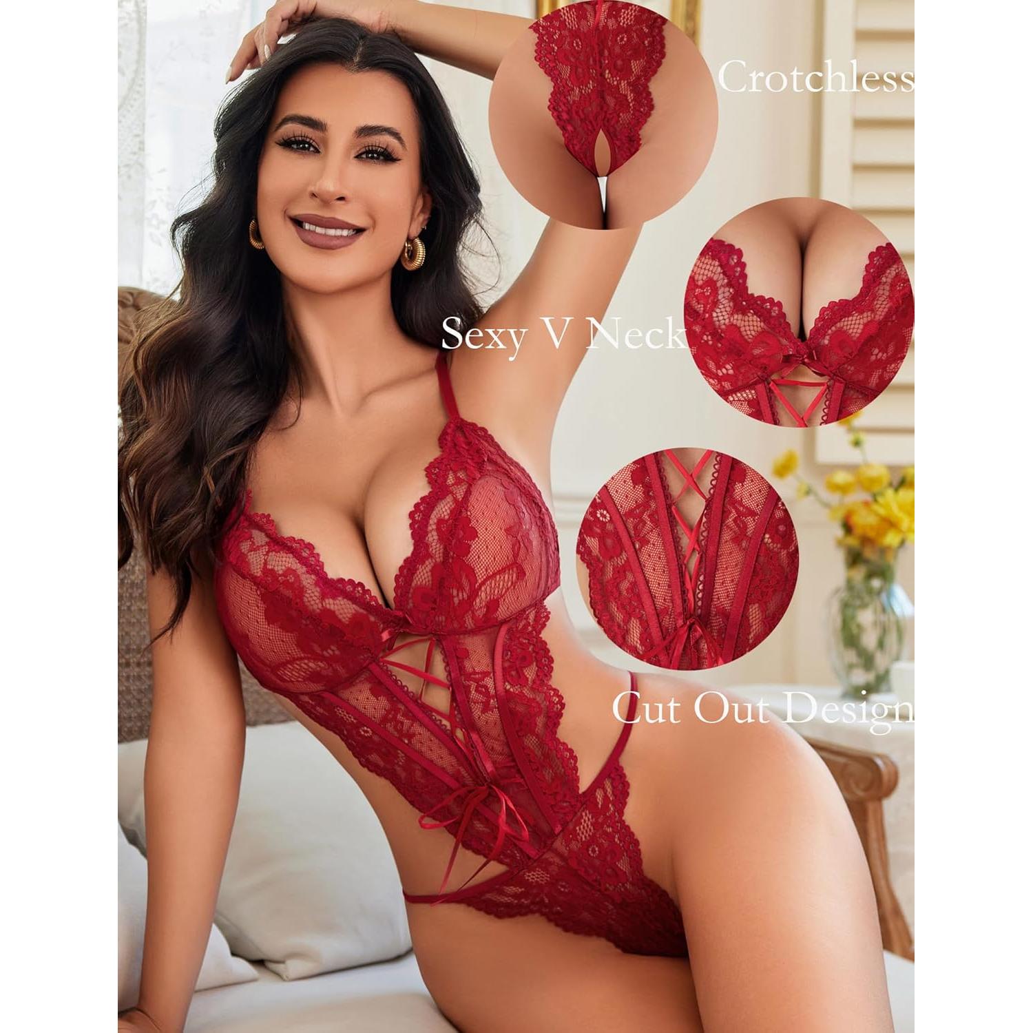 Body de Encaje Avidlove para Mujeres Rojo Vino Mediano