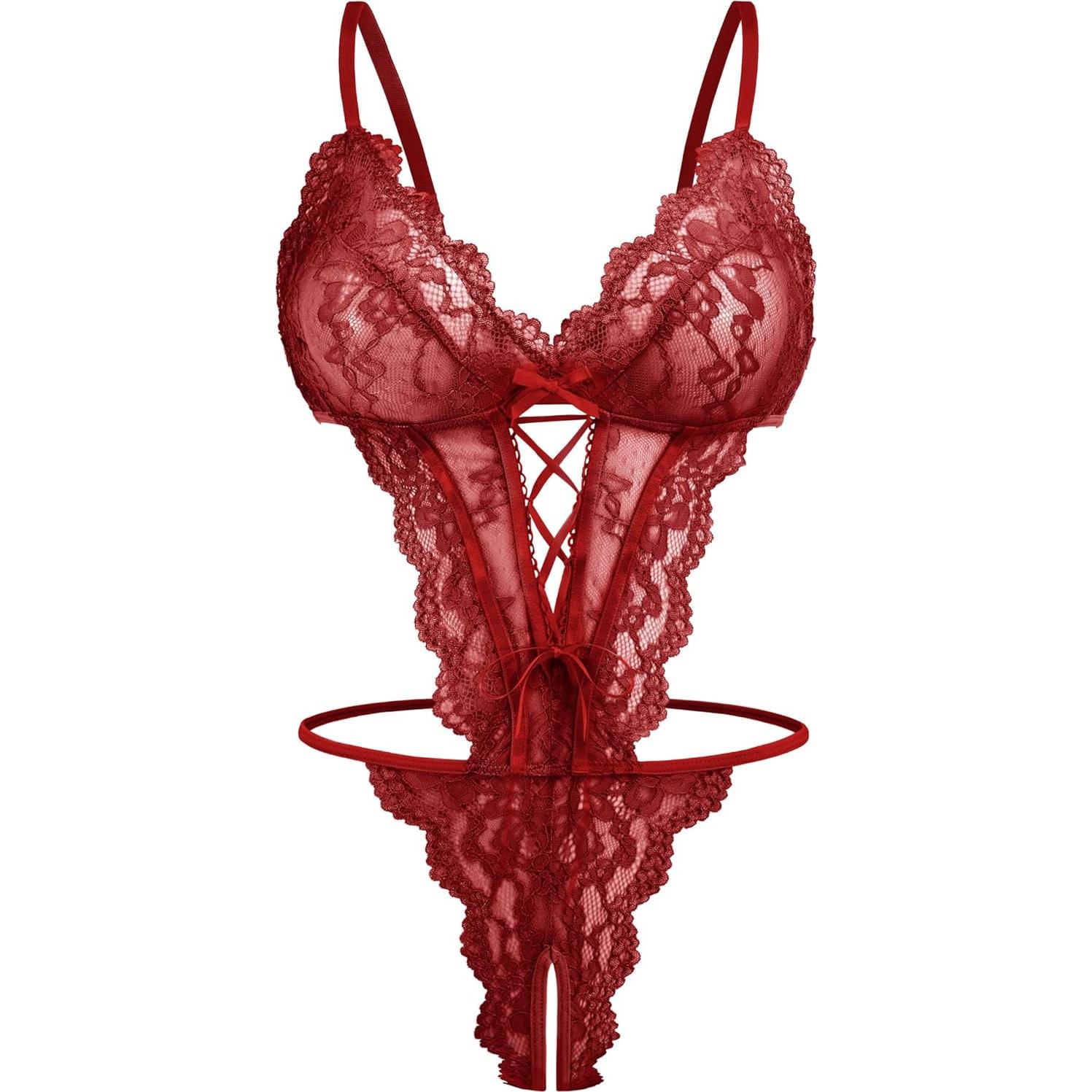 Body de Encaje Avidlove para Mujeres Rojo Vino Mediano