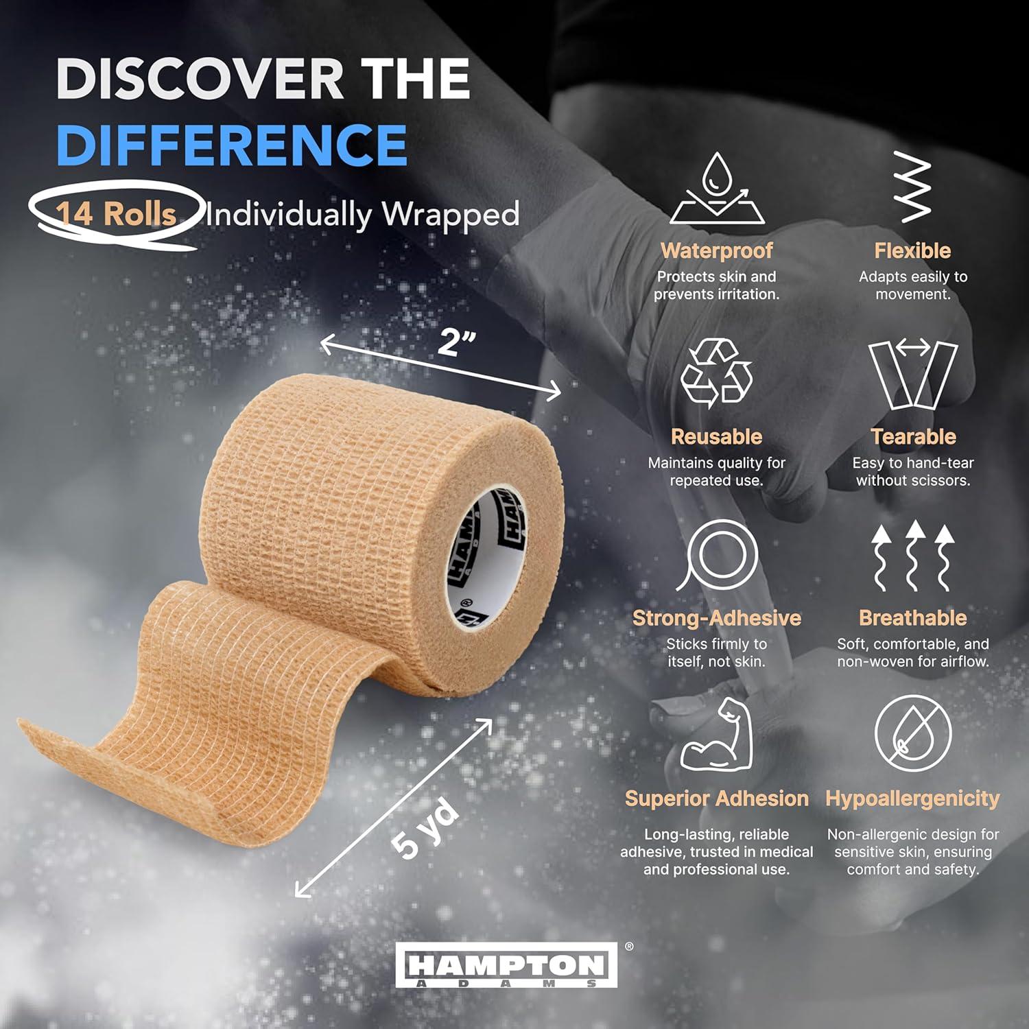 Venda Cohesiva Elástica Hampton Adams 14 Piezas 4.57m Beige