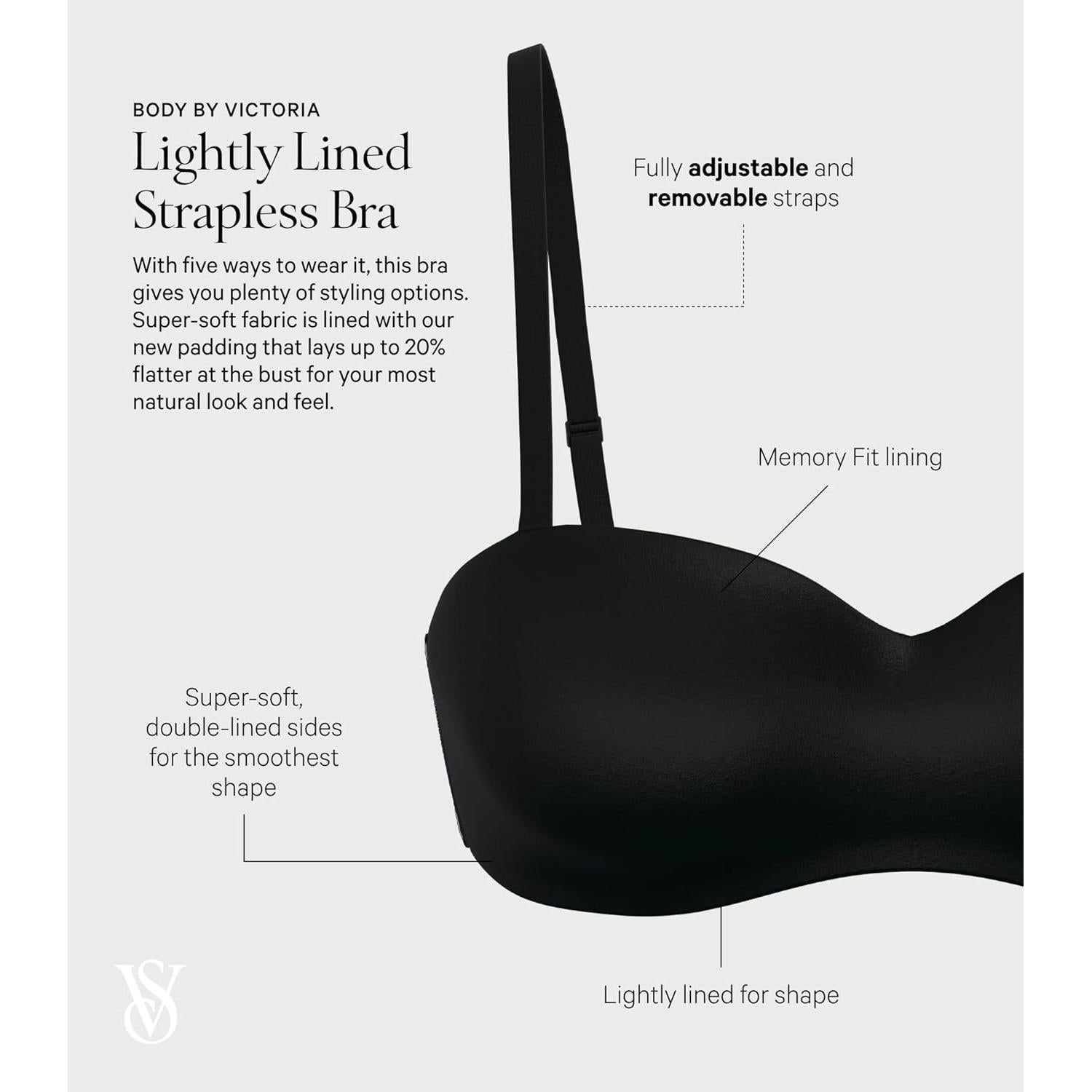 Sostén sin tirantes acolchado Victoria's Secret 38DDD negro