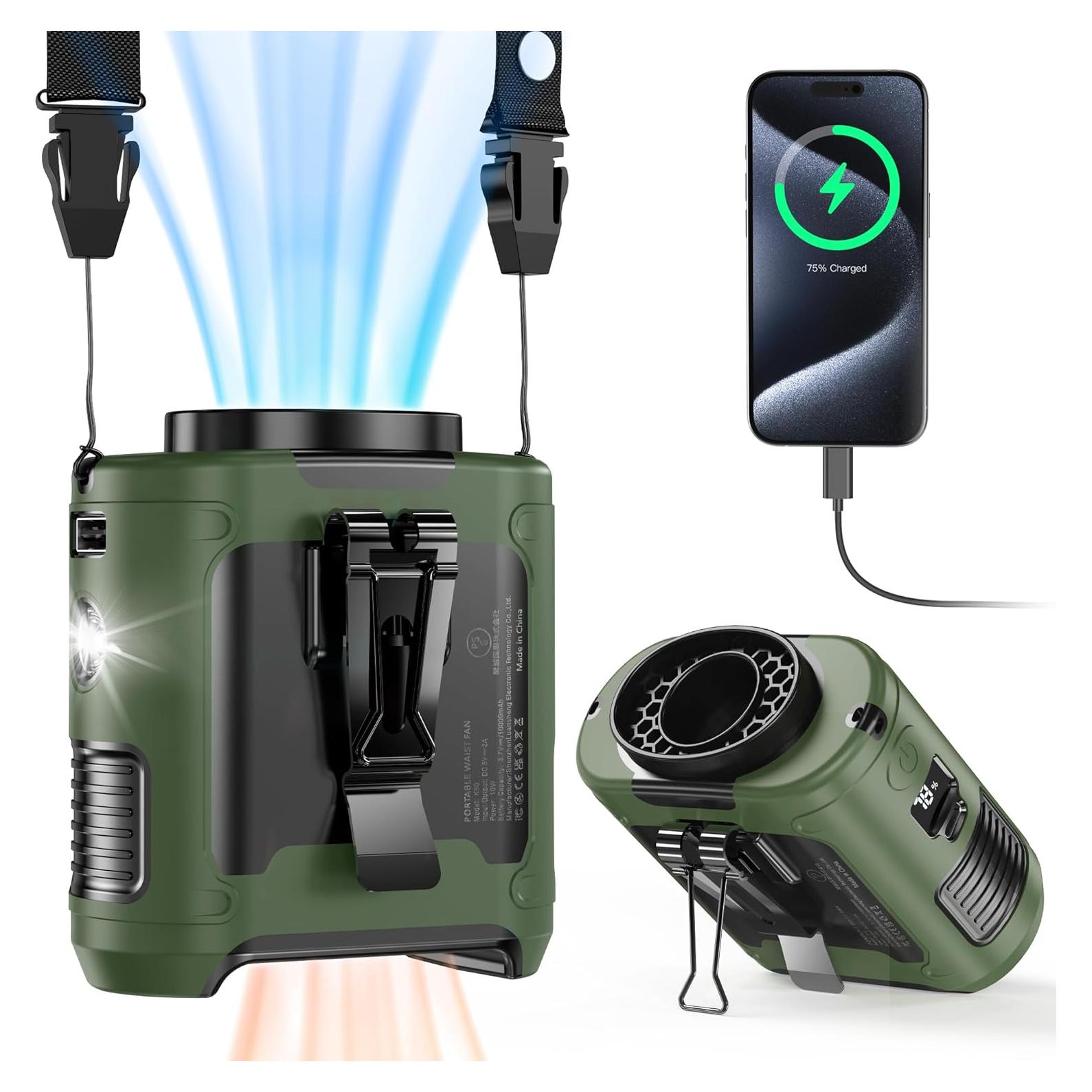Ventilador Portátil COMLIFE K50 10000mAh 5 Velocidades Verde Militar