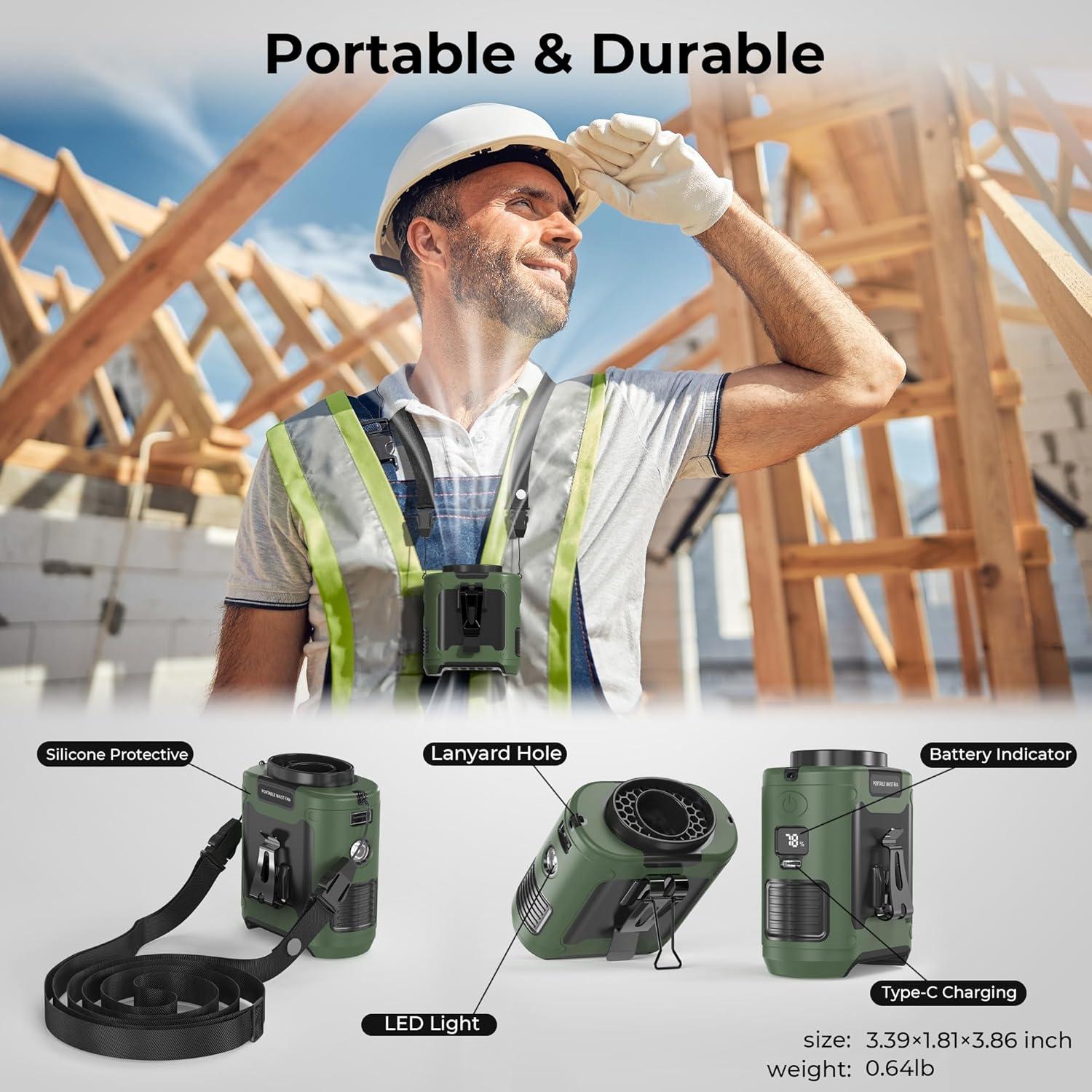 Ventilador Portátil COMLIFE K50 10000mAh 5 Velocidades Verde Militar