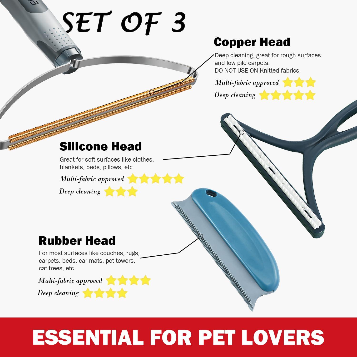 Juego de 3 Removedores de Pelo de Mascotas ELEMSY - Alfombras, Sofás, Ropa