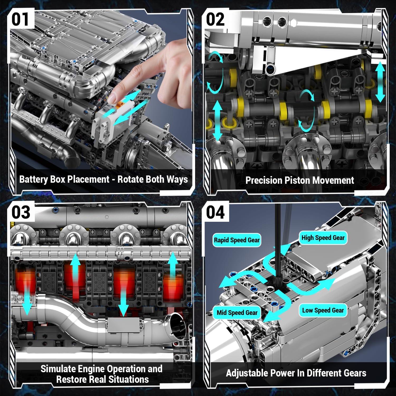 Kit de Motor V8 Twin Turbo Mould King 2899 Piezas STEM