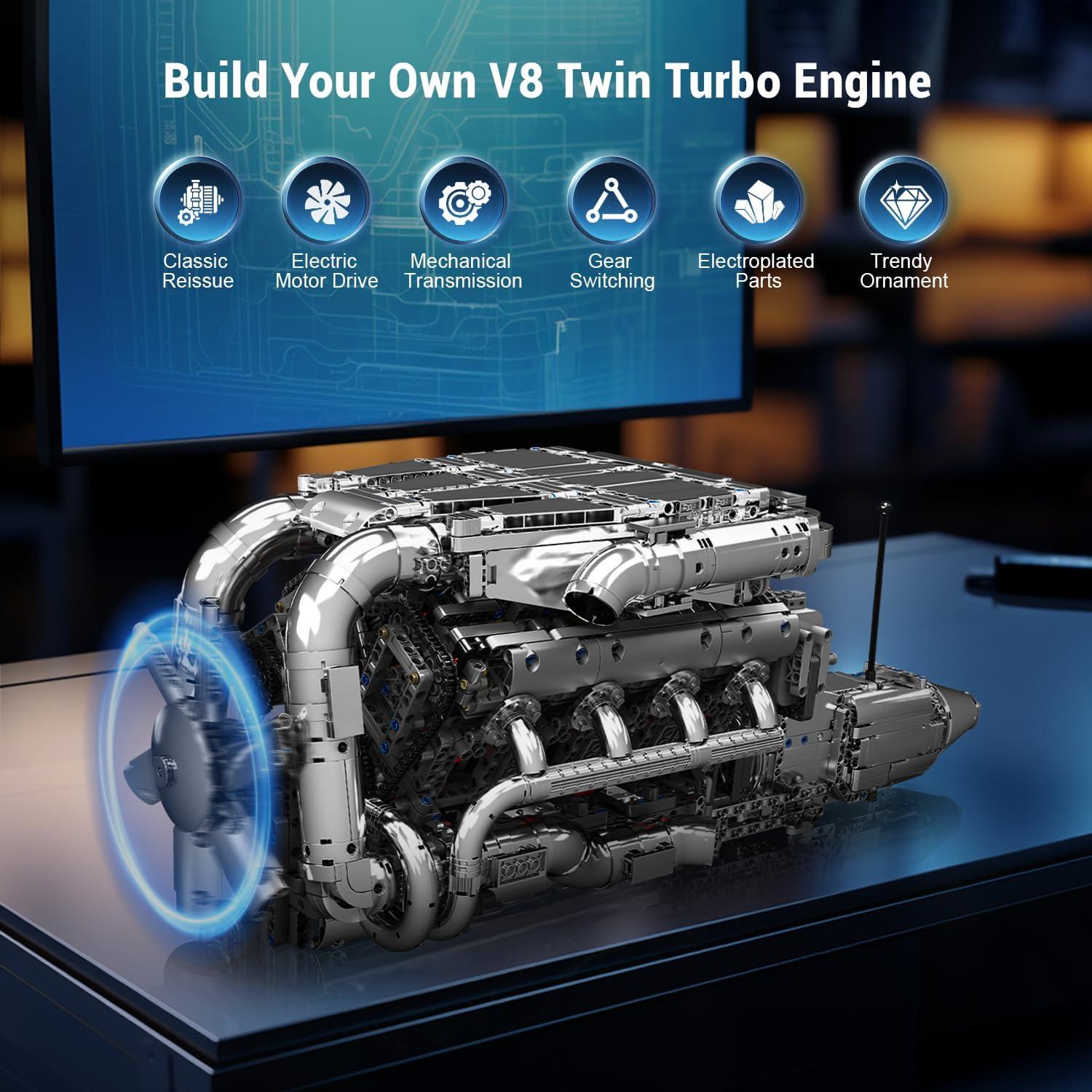 Kit de Motor V8 Twin Turbo Mould King 2899 Piezas STEM