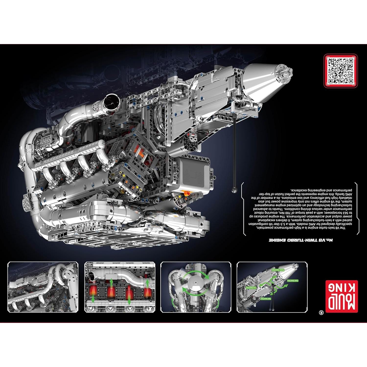 Kit de Motor V8 Twin Turbo Mould King 2899 Piezas STEM