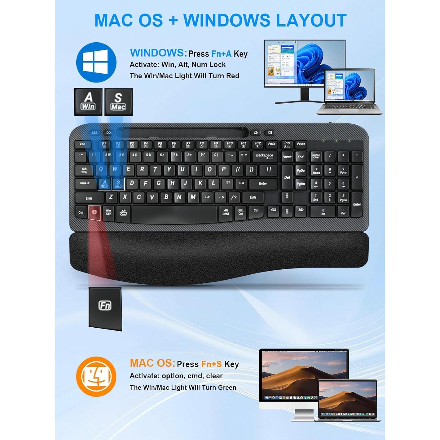 Combo Teclado y Ratón Inalámbrico Ergonómico Hayyiesh HPL812