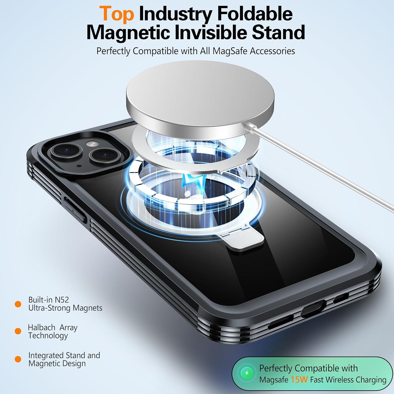 Funda Protectora GUSTAVE para iPhone 15 con Soporte MagSafe y Vidrio 9H