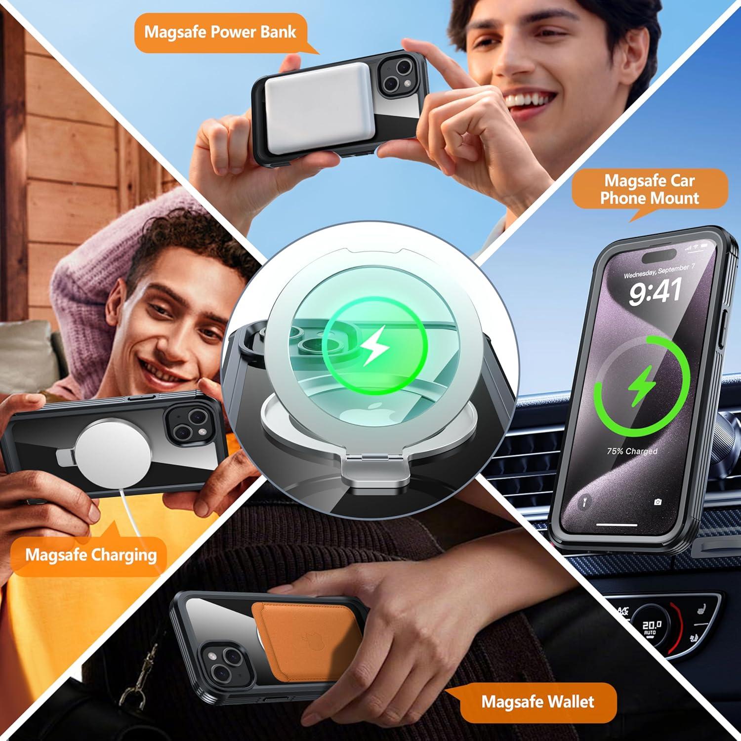 Funda Protectora GUSTAVE para iPhone 15 con Soporte MagSafe y Vidrio 9H