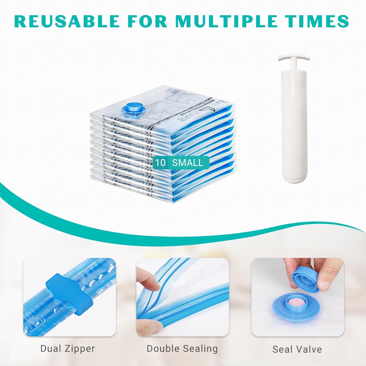 Paquete de 10 Bolsas de Almacenamiento al Vacío ZOESTORAGE 40x60cm