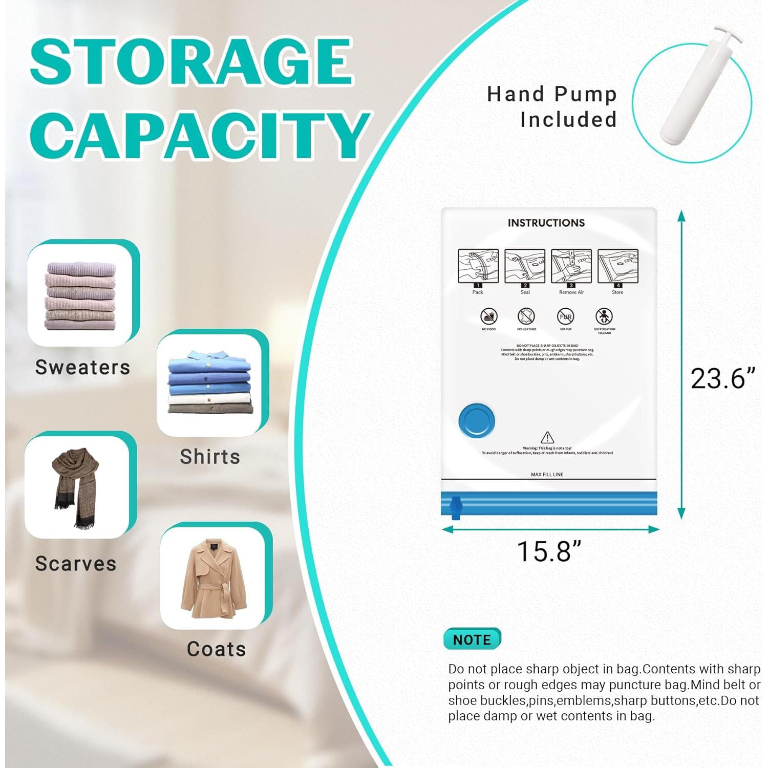 Paquete de 10 Bolsas de Almacenamiento al Vacío ZOESTORAGE 40x60cm