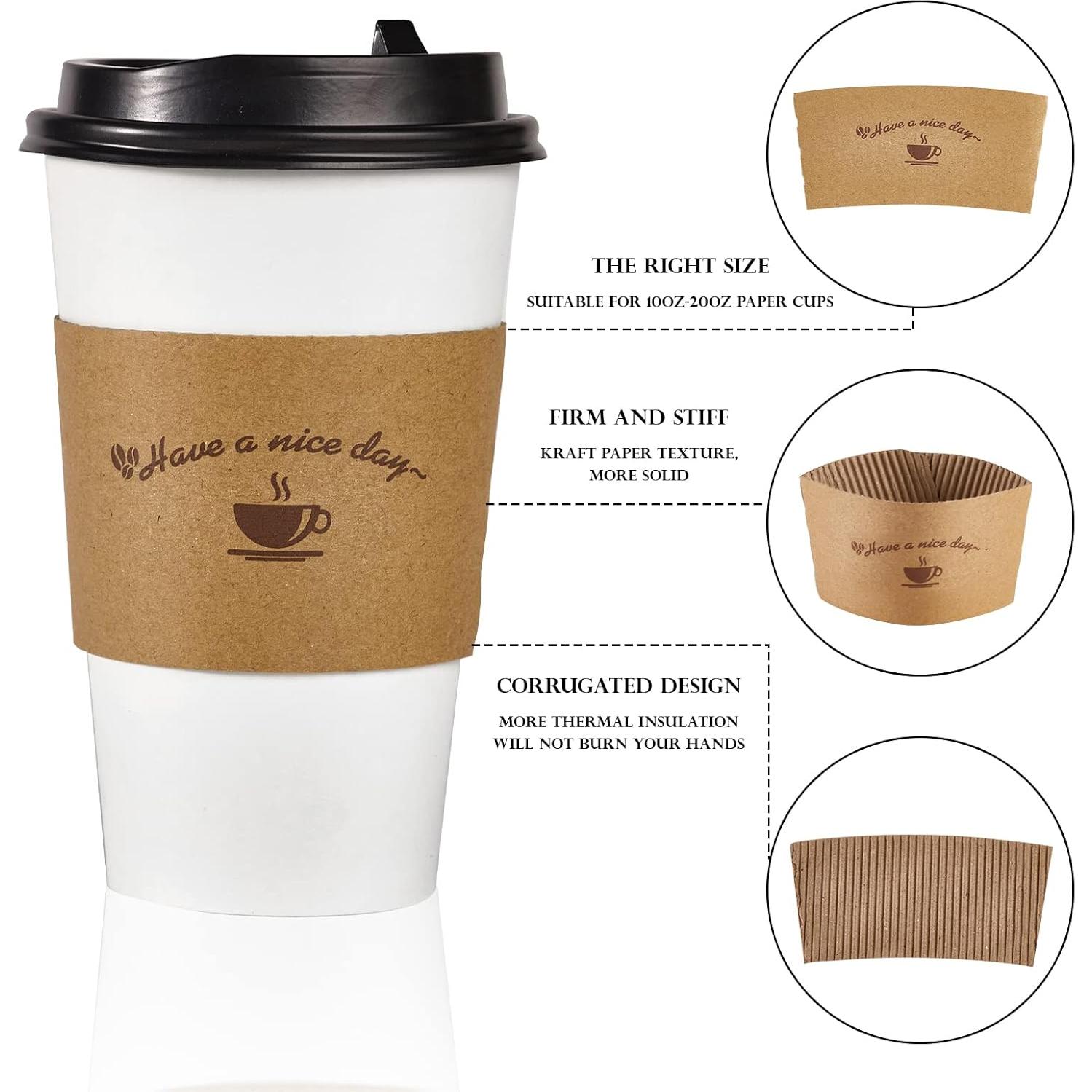 Mangas de Papel Kraft LITOPAK 200 Unidades para Tazas 10-20 oz