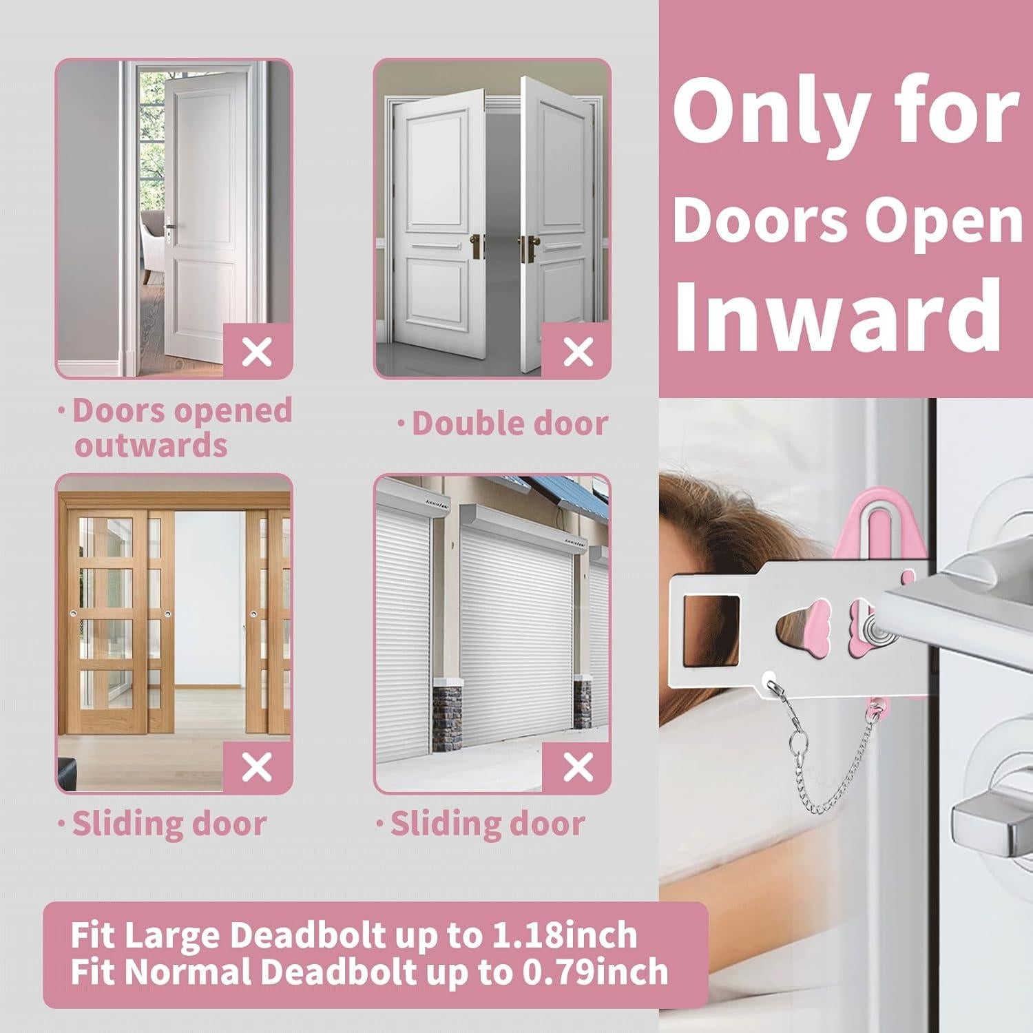 Juego de Cerradura de Puerta Portátil HNHMT con Alarma Rosa