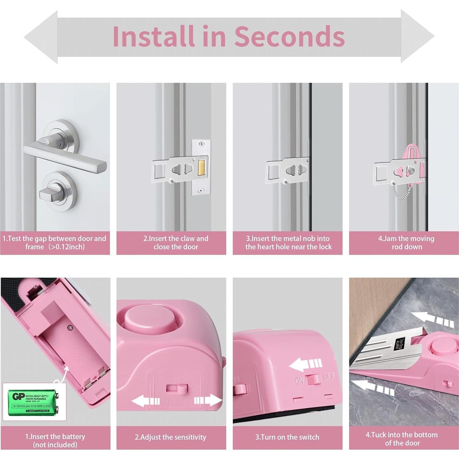 Juego de Cerradura de Puerta Portátil HNHMT con Alarma Rosa