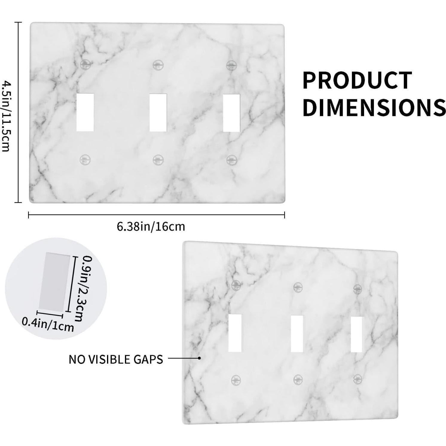Placa Decorativa de Interruptor TUFOSERY Triple Mármol Blanco 16.2x11.4cm