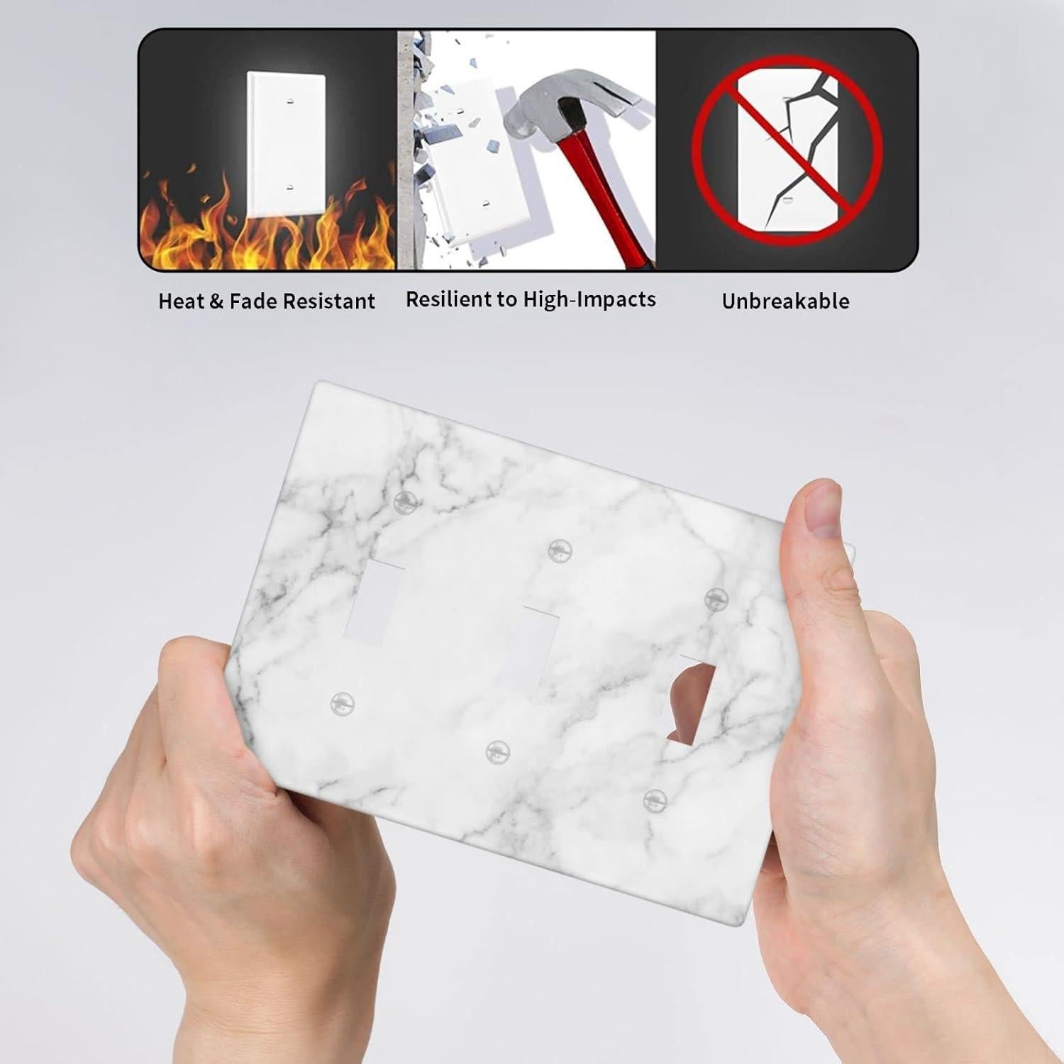 Placa Decorativa de Interruptor TUFOSERY Triple Mármol Blanco 16.2x11.4cm