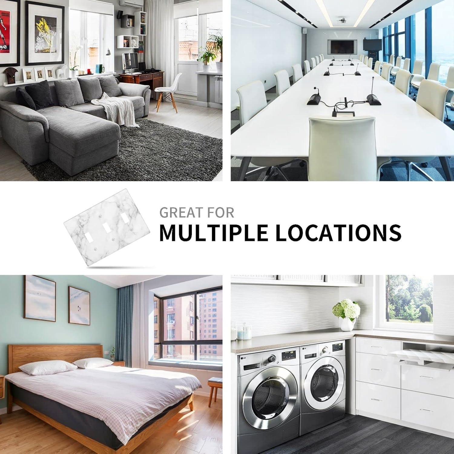 Placa Decorativa de Interruptor TUFOSERY Triple Mármol Blanco 16.2x11.4cm