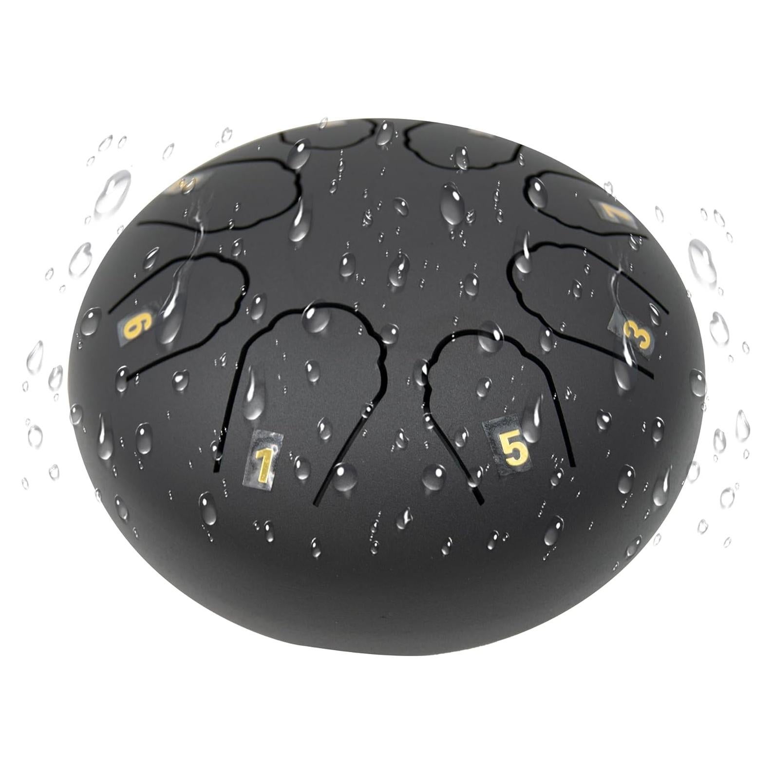 Tambor de Lluvia Eavnbaek 6" 8 Notas Acero Negro con Accesorios