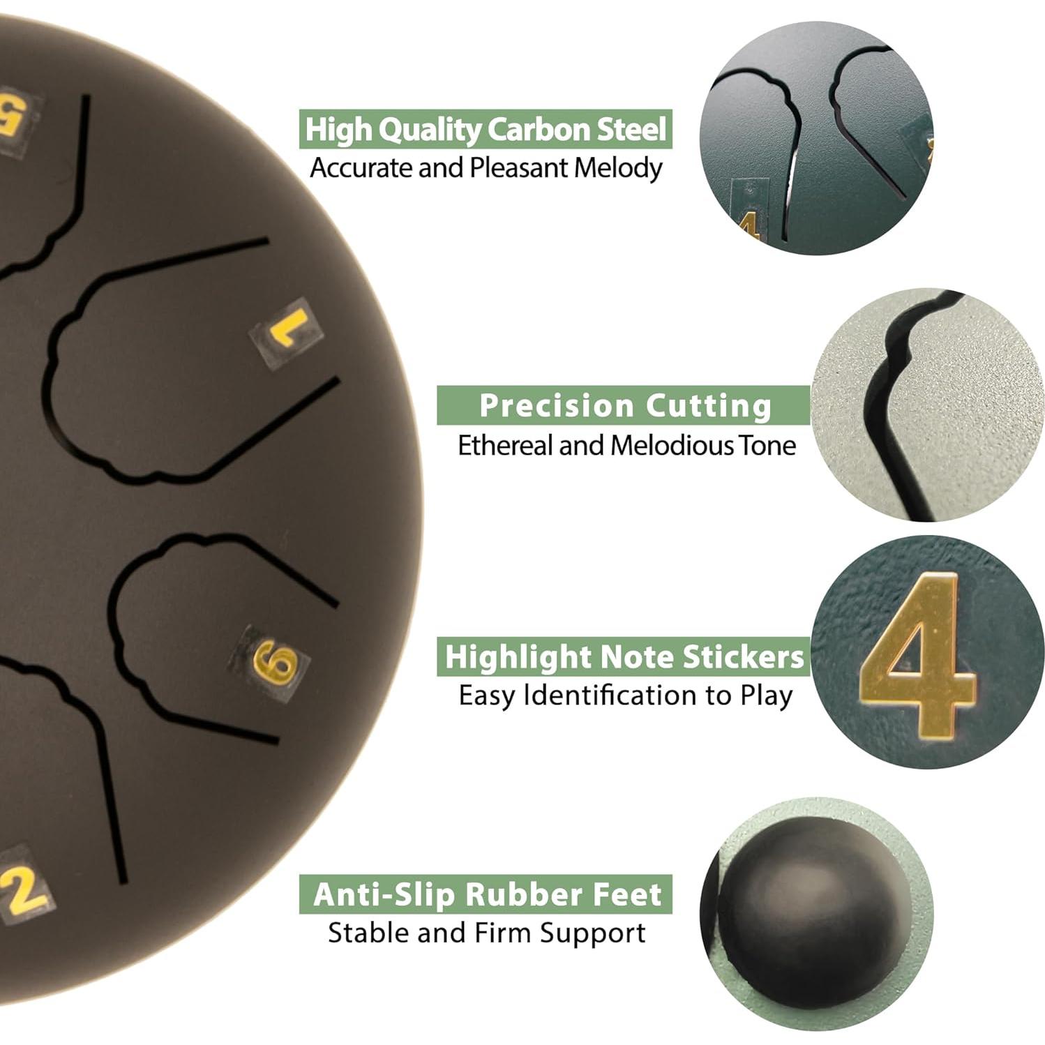 Tambor de Lluvia Eavnbaek 6" 8 Notas Acero Negro con Accesorios