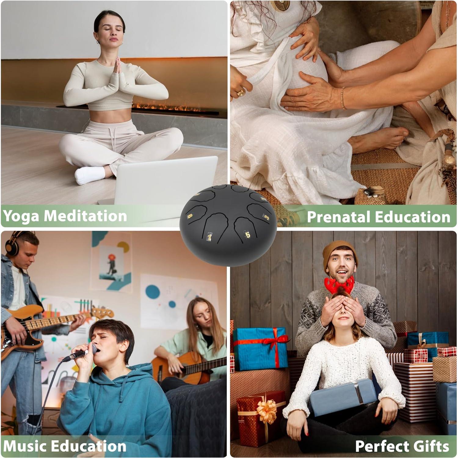 Tambor de Lluvia Eavnbaek 6" 8 Notas Acero Negro con Accesorios