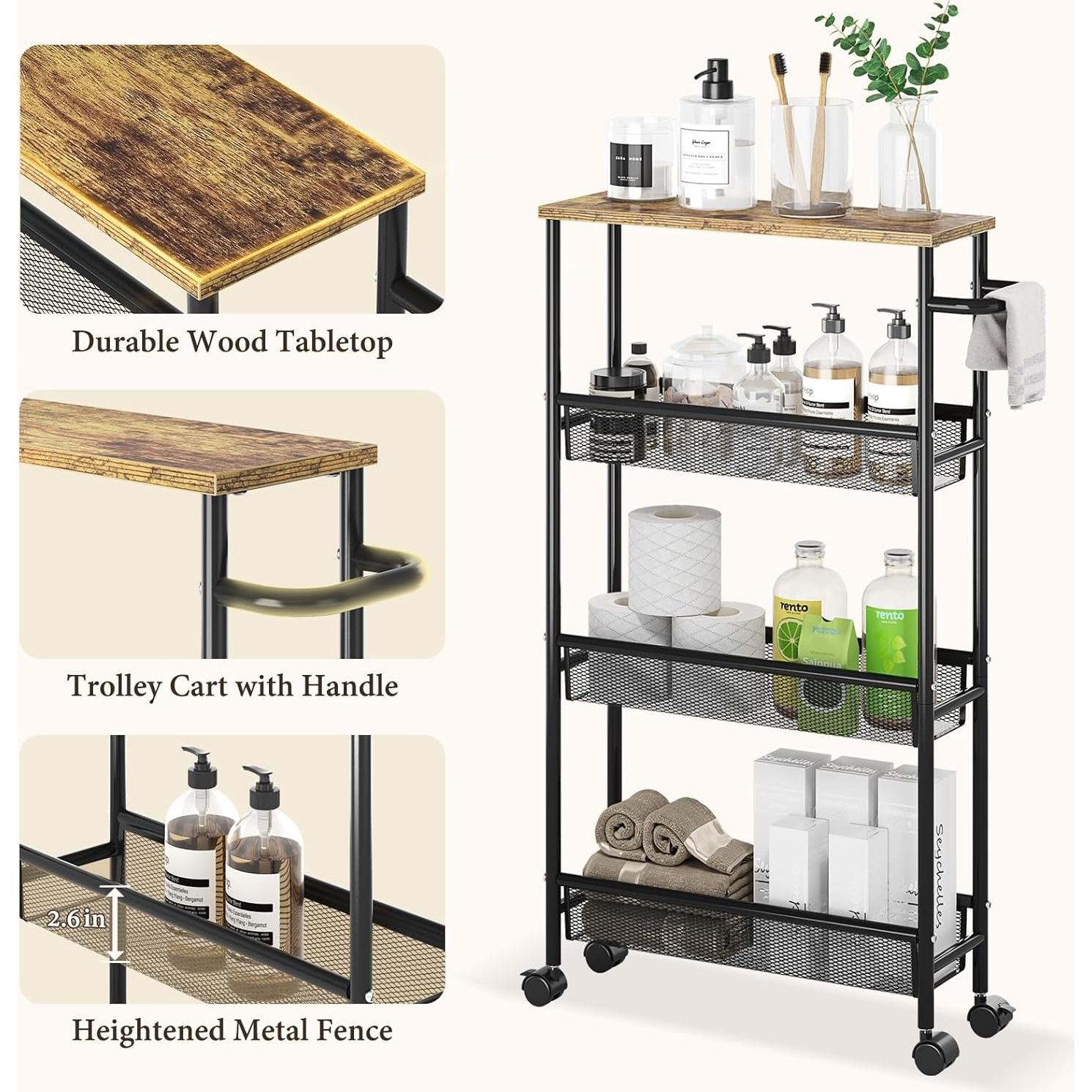 Carro de Almacenamiento Rodante KINGRACK 4 Niveles Negro