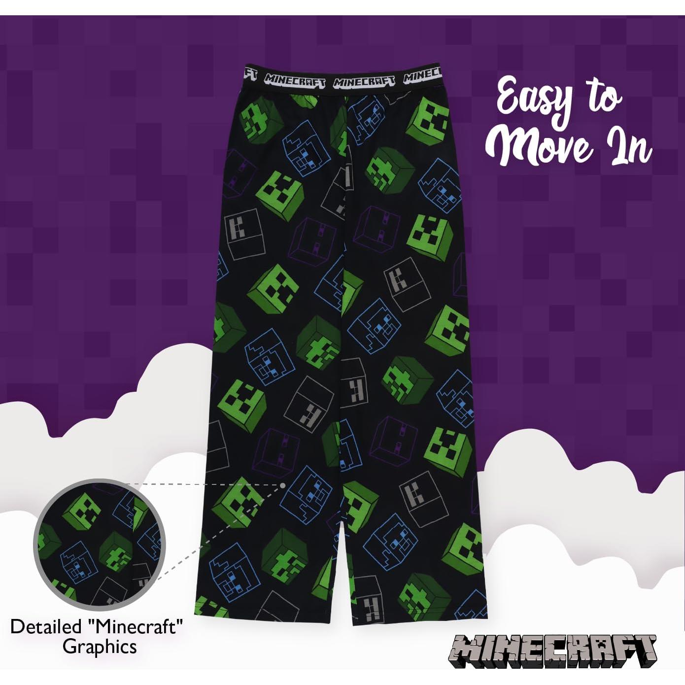 Pantalones de Pijama Unisex Niños Minecraft Suaves 100% Poliéster