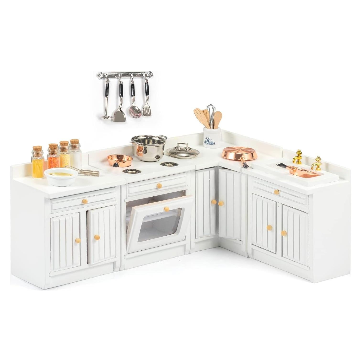 Conjunto de Muebles de Cocina Miniatura SAMCAMI 1:12 - 24 Accesorios