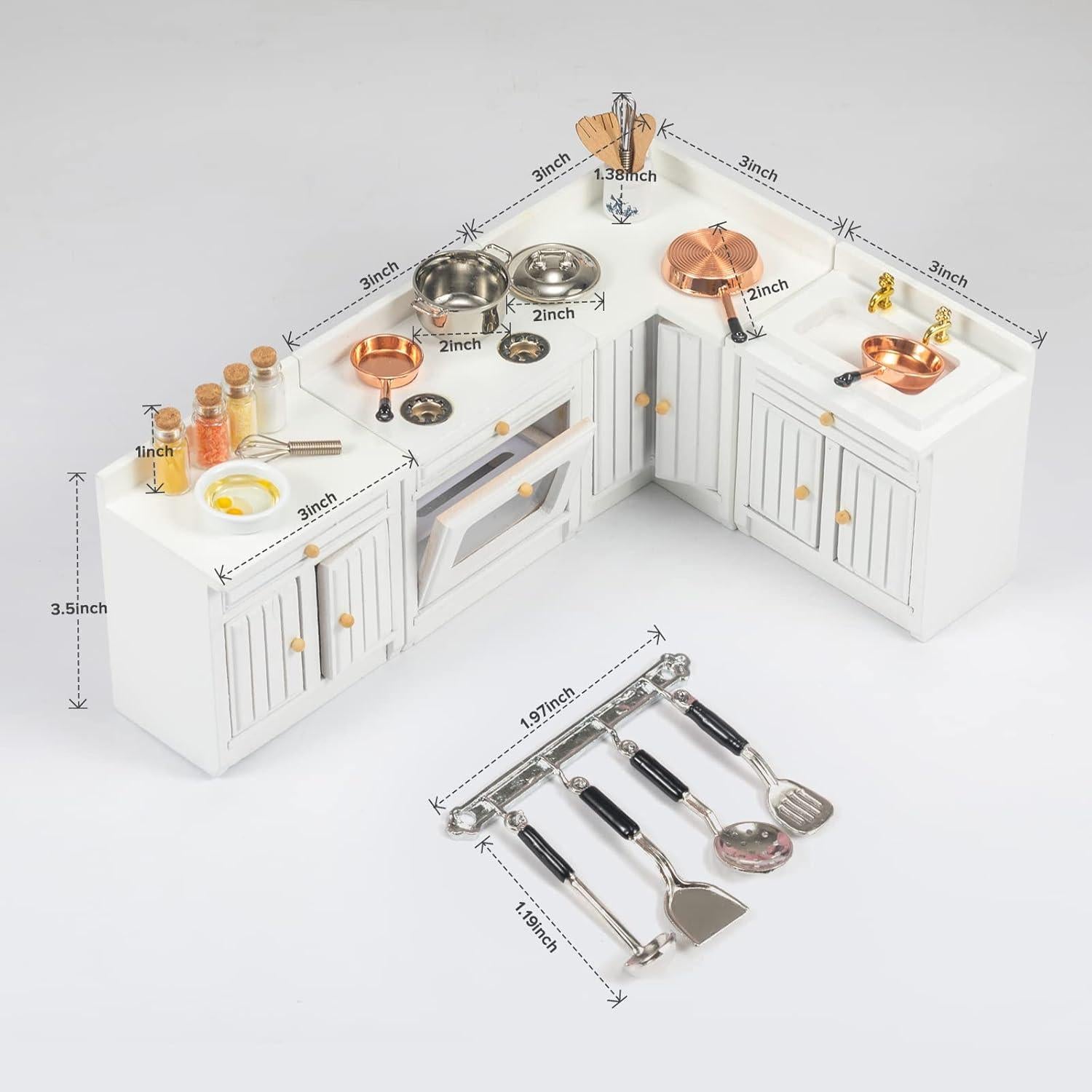 Conjunto de Muebles de Cocina Miniatura SAMCAMI 1:12 - 24 Accesorios