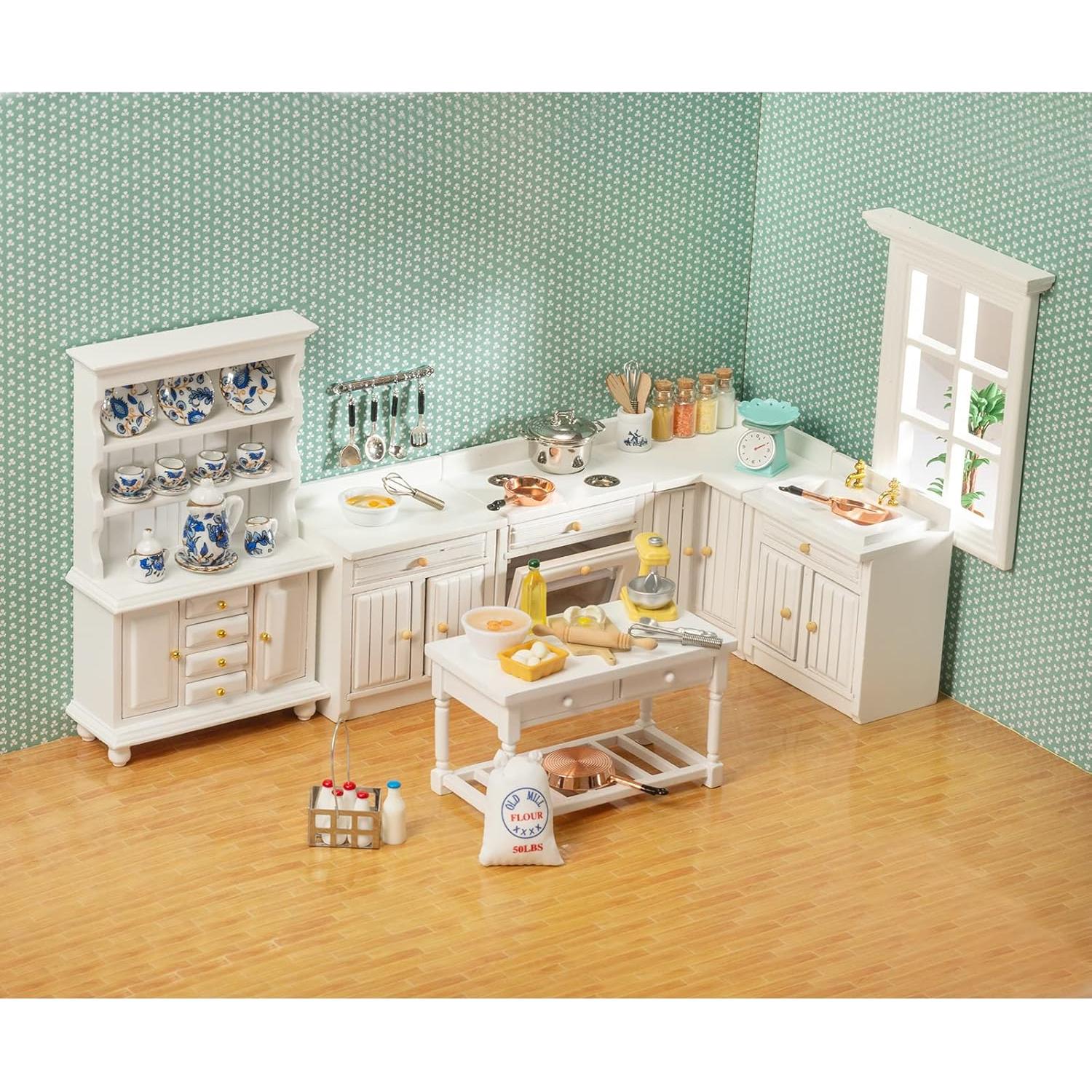 Conjunto de Muebles de Cocina Miniatura SAMCAMI 1:12 - 24 Accesorios