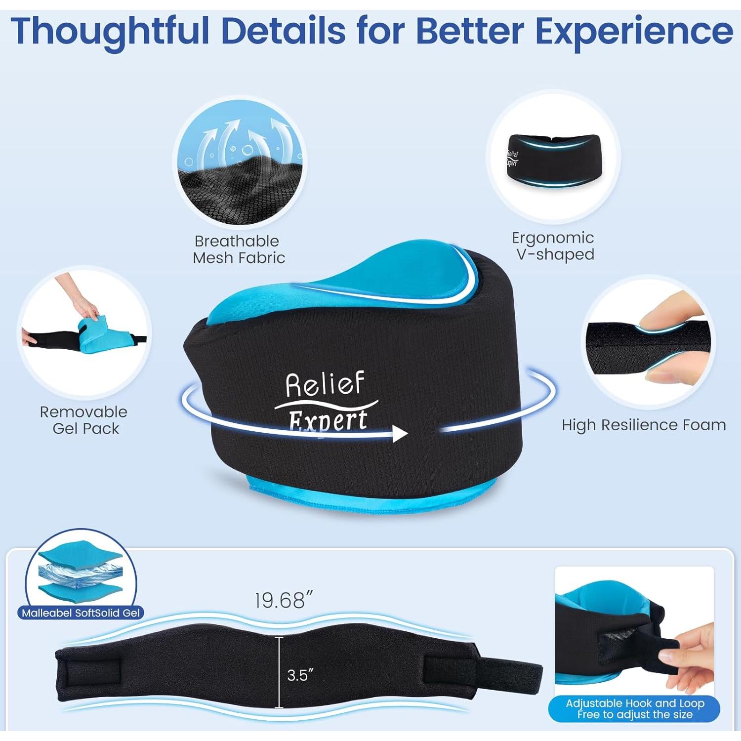 Collar Cervical Suave Relief Expert con Gel Caliente y Frío Azul