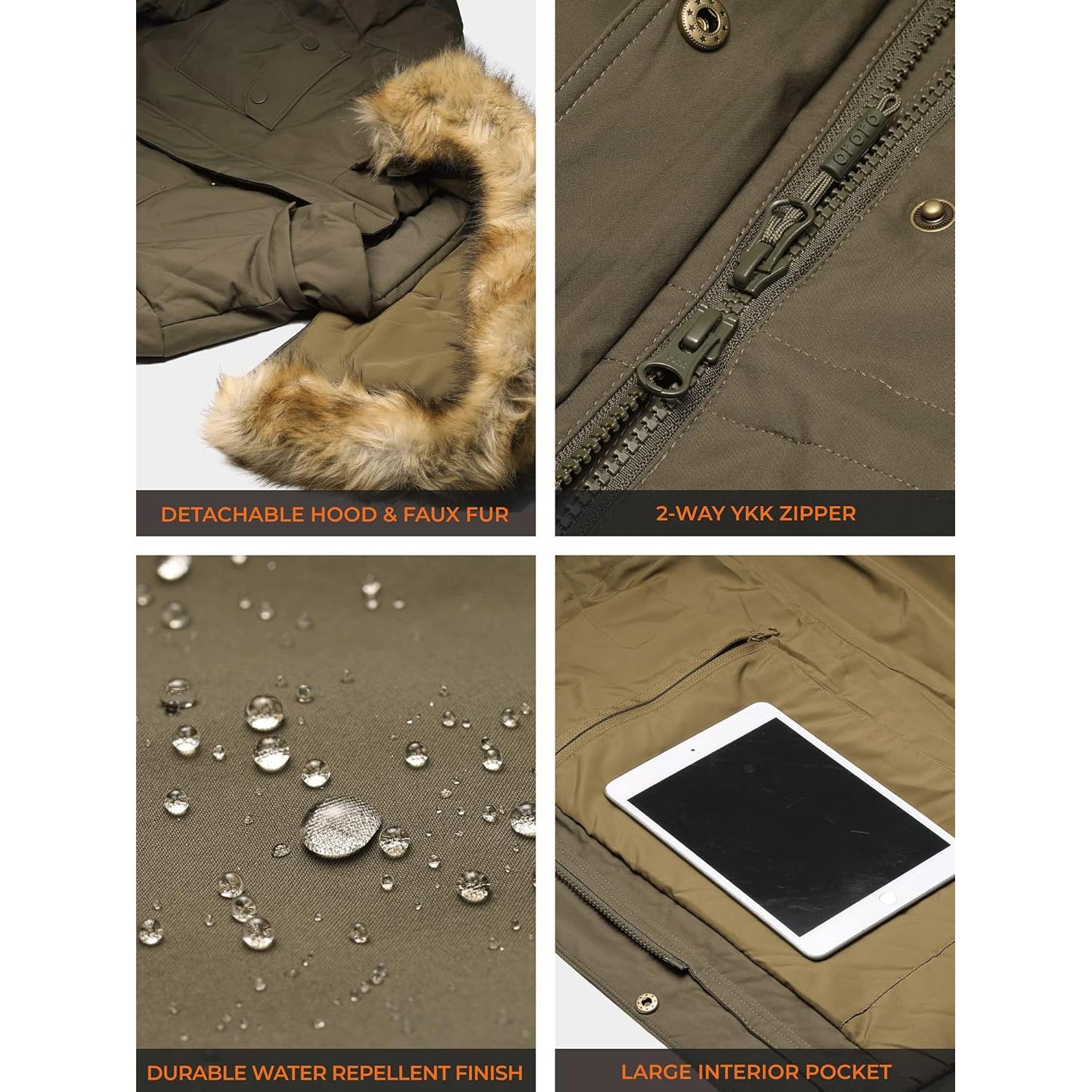 Chaqueta Parka Calentada ORORO para Mujeres Oliva con Aislamiento