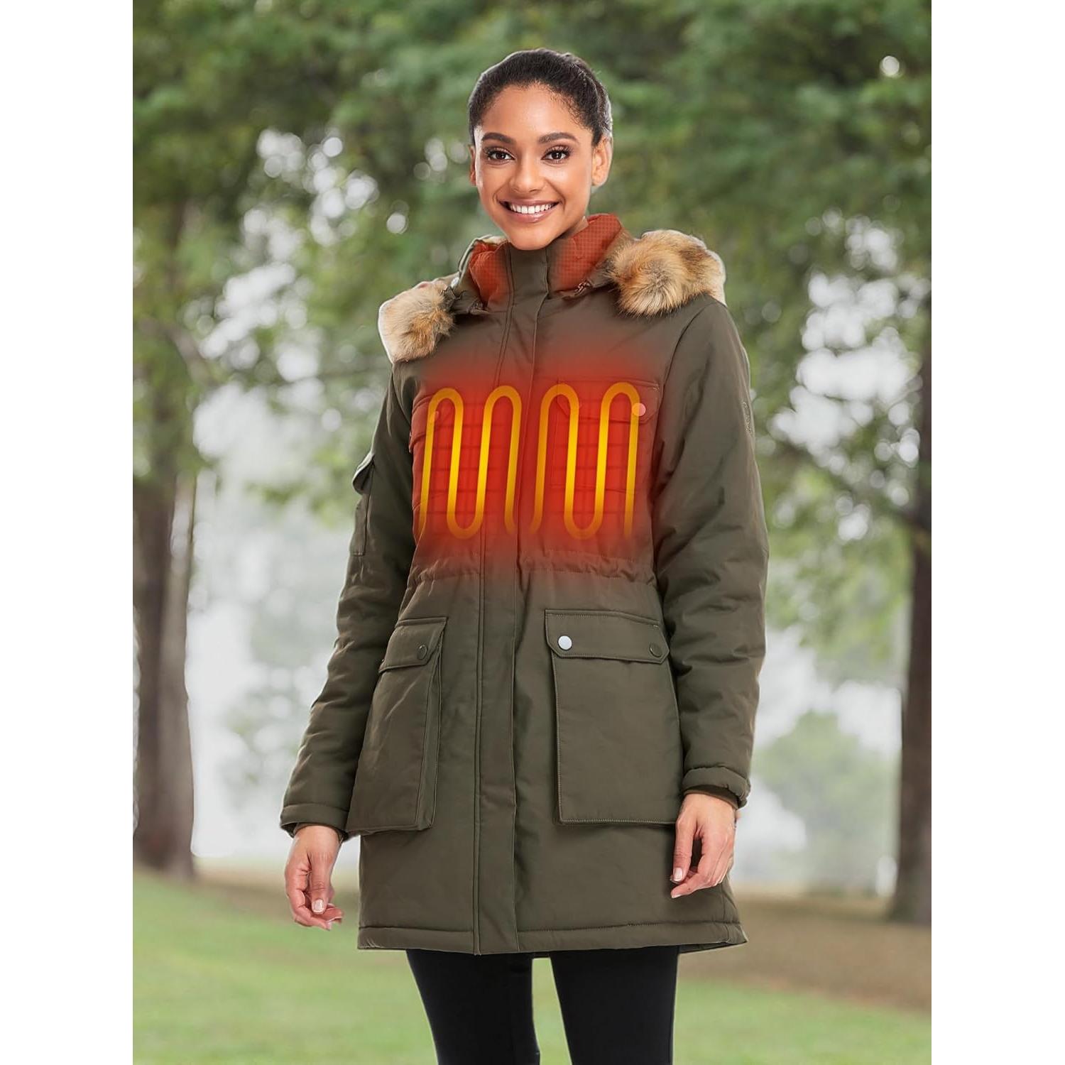 Chaqueta Parka Calentada ORORO para Mujeres Oliva con Aislamiento