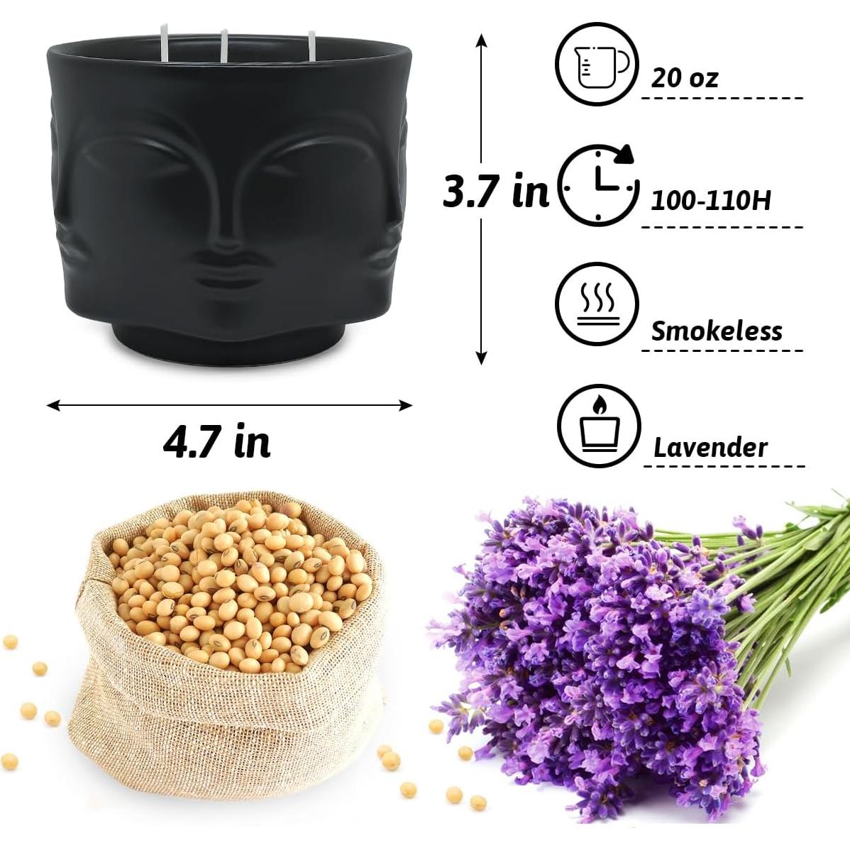 Vela Aromática de Soja 20 oz Cabeza de Buda Negra Lavanda