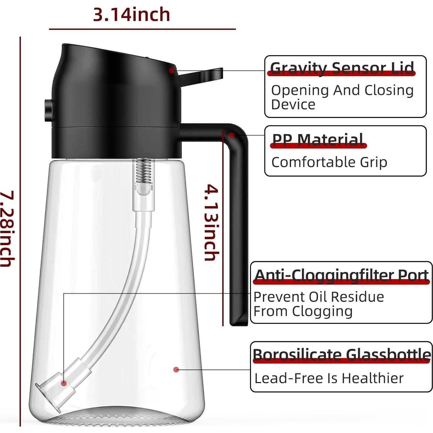 Rociador de Aceite de Oliva DOMHOAI 470ml Vidrio Reutilizable