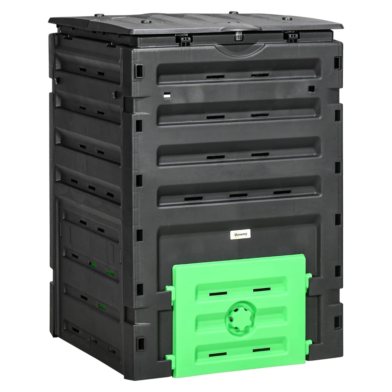 Bin de Compostaje Outsunny 120 Galones 450L Negro con 80 Ventilaciones
