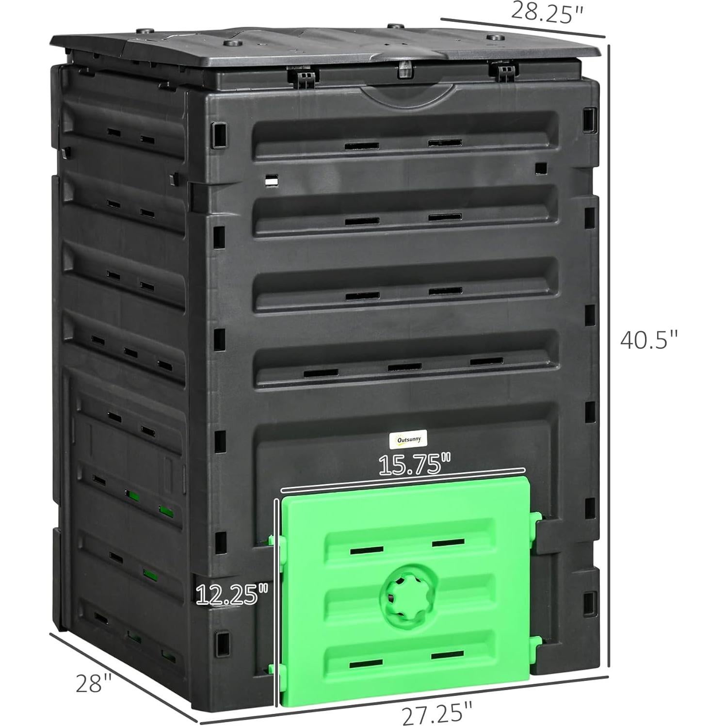 Bin de Compostaje Outsunny 120 Galones 450L Negro con 80 Ventilaciones