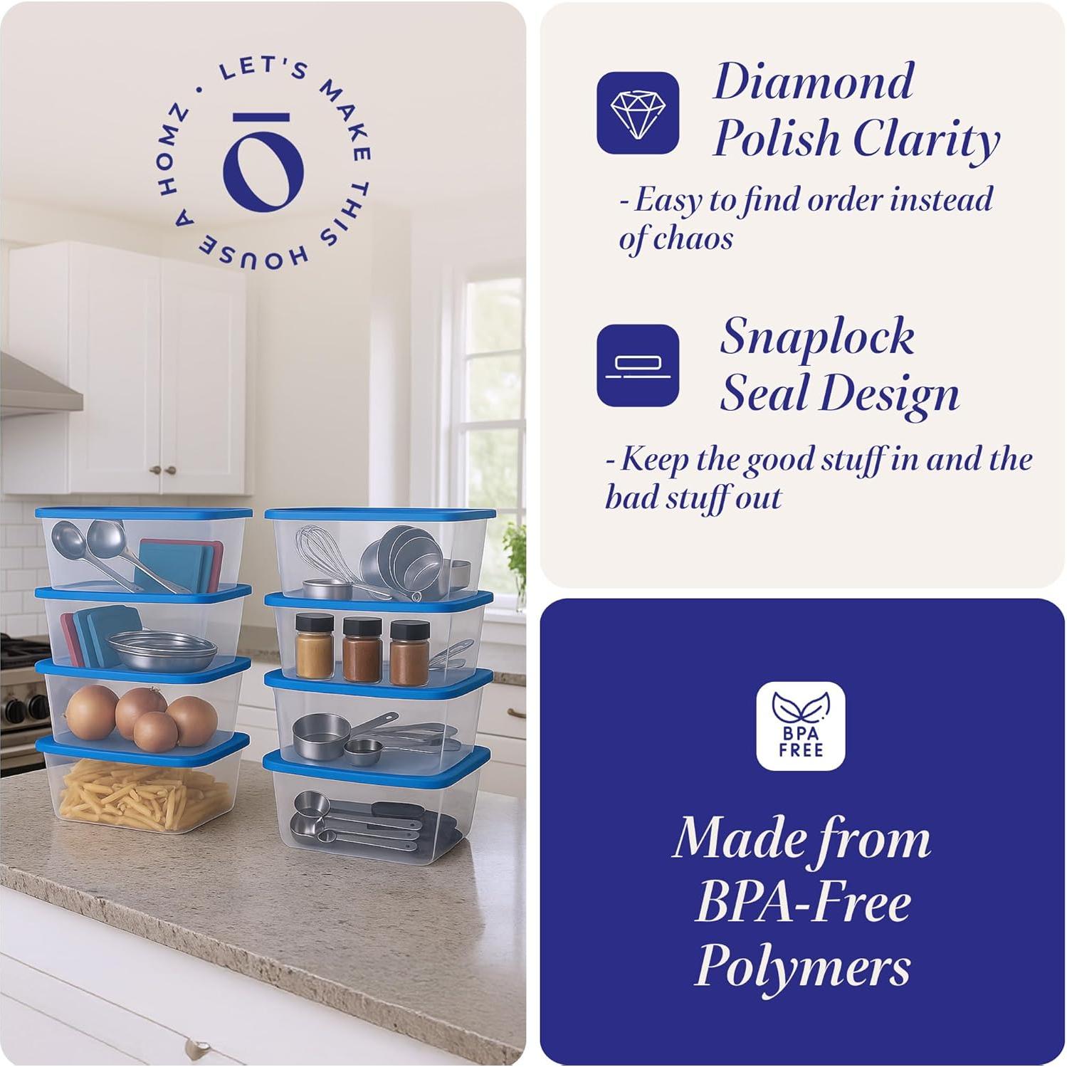 HOMZ Organizadores de Almacenamiento Plástico 10 Piezas 6QT Azul