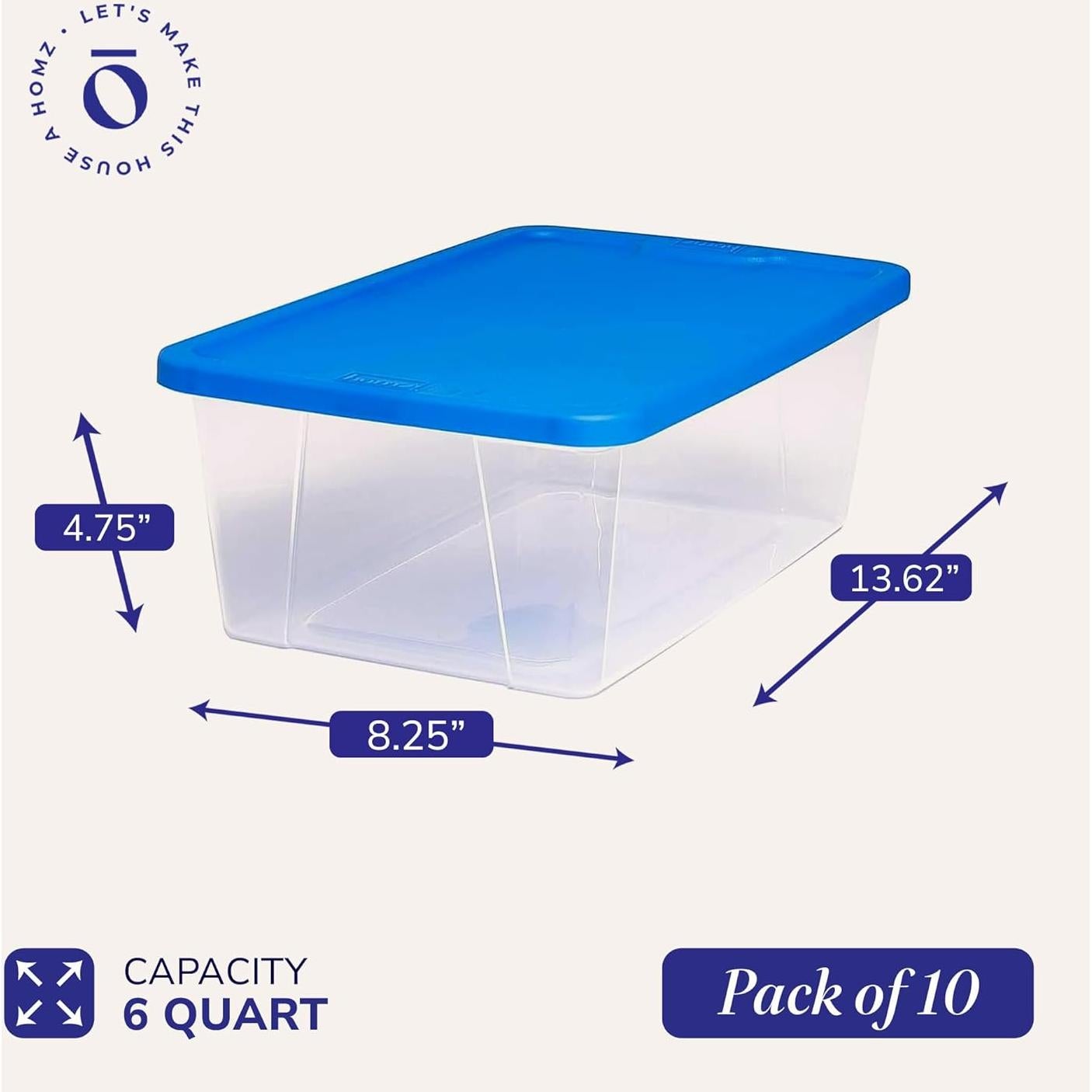 HOMZ Organizadores de Almacenamiento Plástico 10 Piezas 6QT Azul