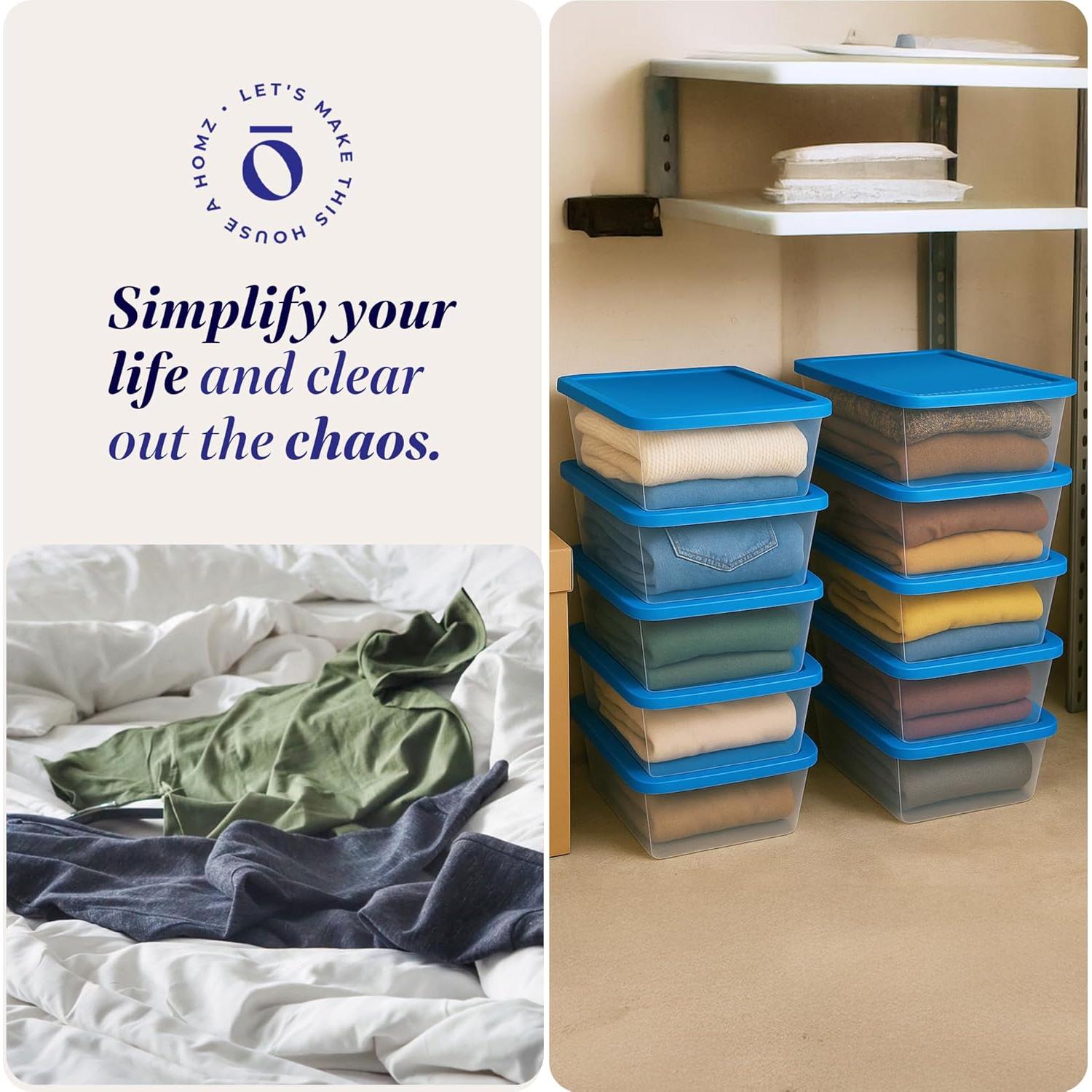 HOMZ Organizadores de Almacenamiento Plástico 10 Piezas 6QT Azul