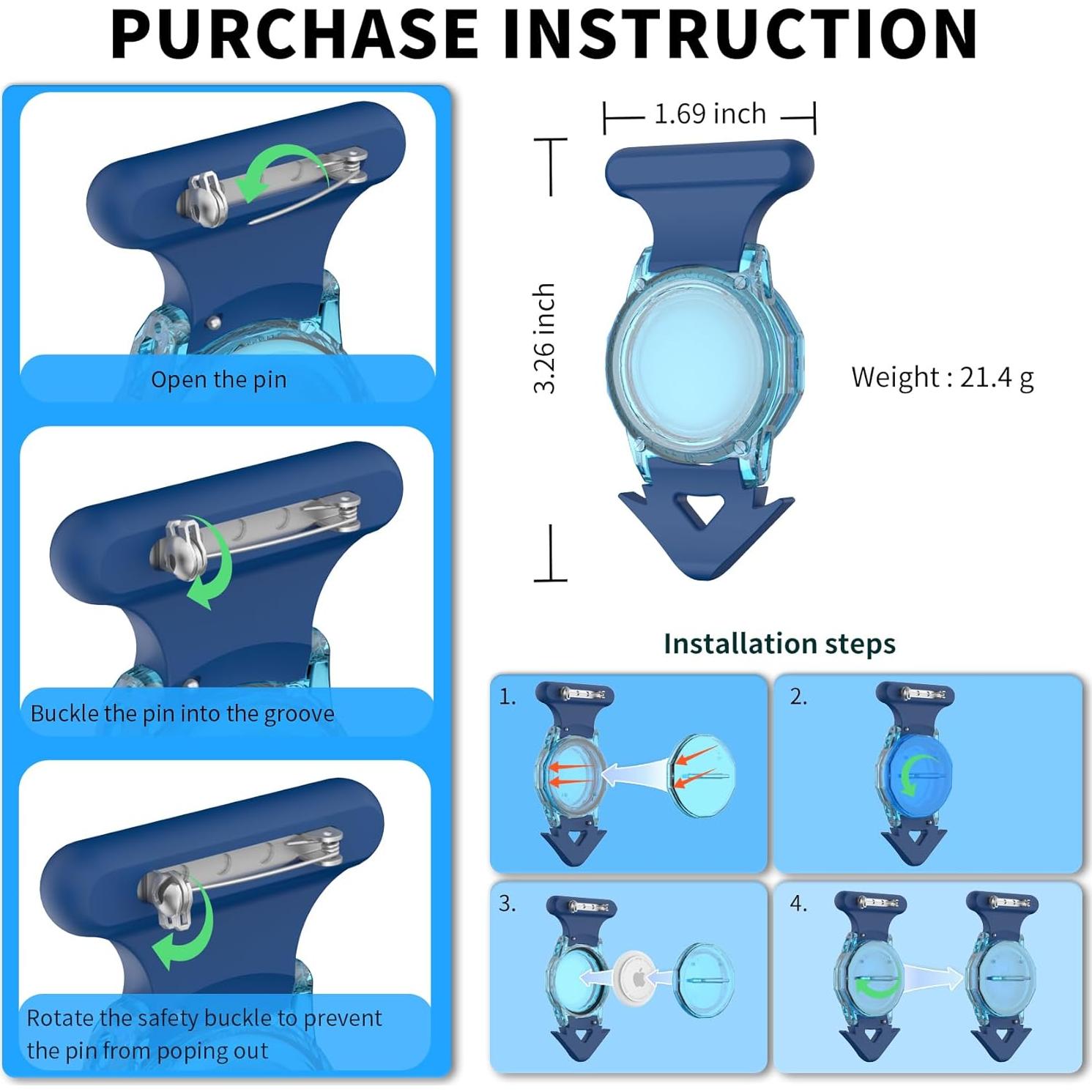 2 Pack Waterproof Airtag Holder for Kids Hidden with Pin, Airtag Holder Case Rugged Full Body Anti-Scratch Airtag Tracker Case for Children, Elderly, Backpack, Clothes (Black & Blue)