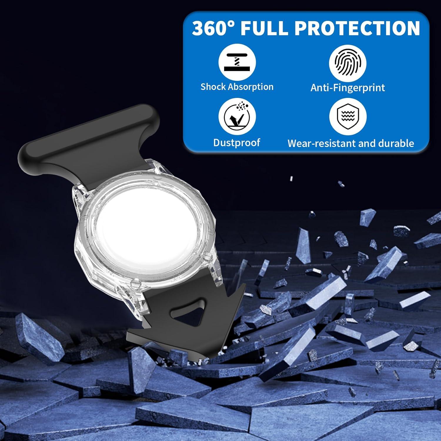 2 Pack Waterproof Airtag Holder for Kids Hidden with Pin, Airtag Holder Case Rugged Full Body Anti-Scratch Airtag Tracker Case for Children, Elderly, Backpack, Clothes (Black & Blue)