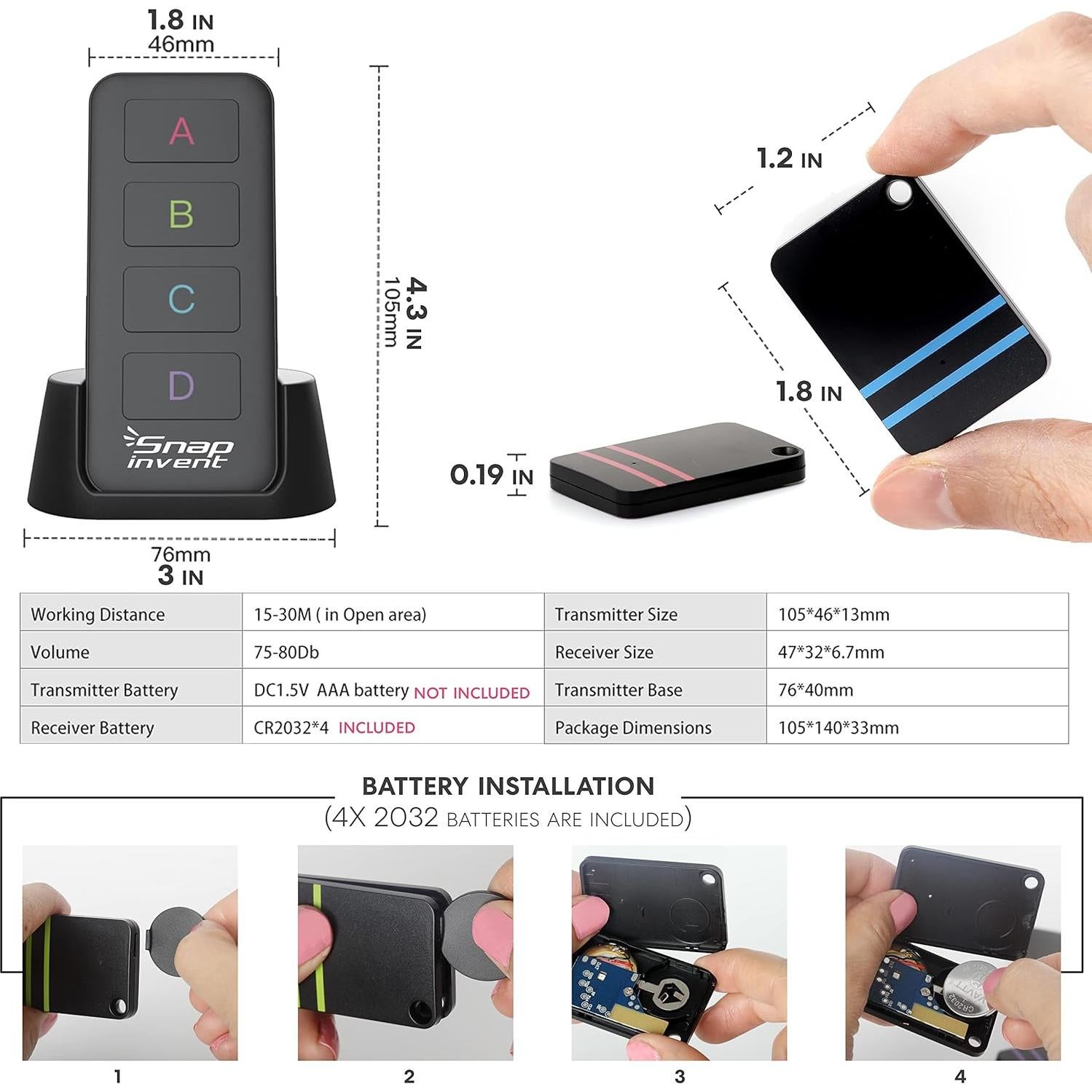 Localizador Inalámbrico de Llaves Snapinvent - 4 Piezas