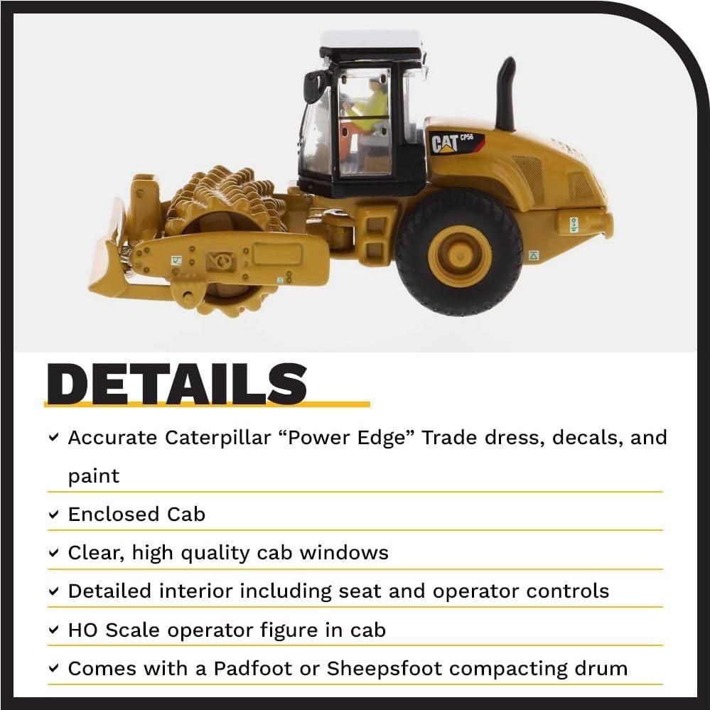 Caterpillar CP56 Padfoot Compactor Diecast 1:87 Detalles