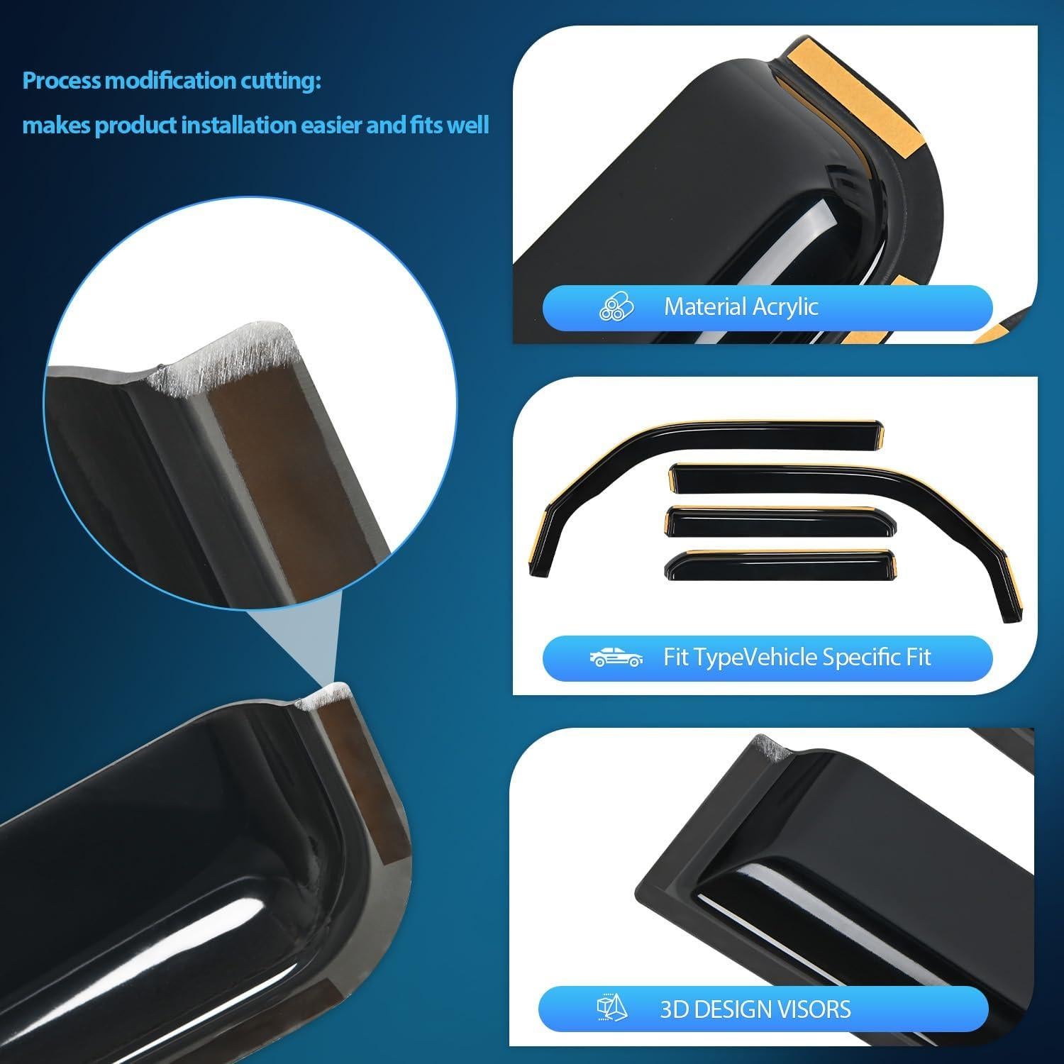 Nilight Durable Rain Guards for Toyota 4Runner 2010 2011 2012 2013 2014 2015 2016 2017 2018 2019 2020 2021 2022 2023 2024 Vent Window Visors, 4 Pieces