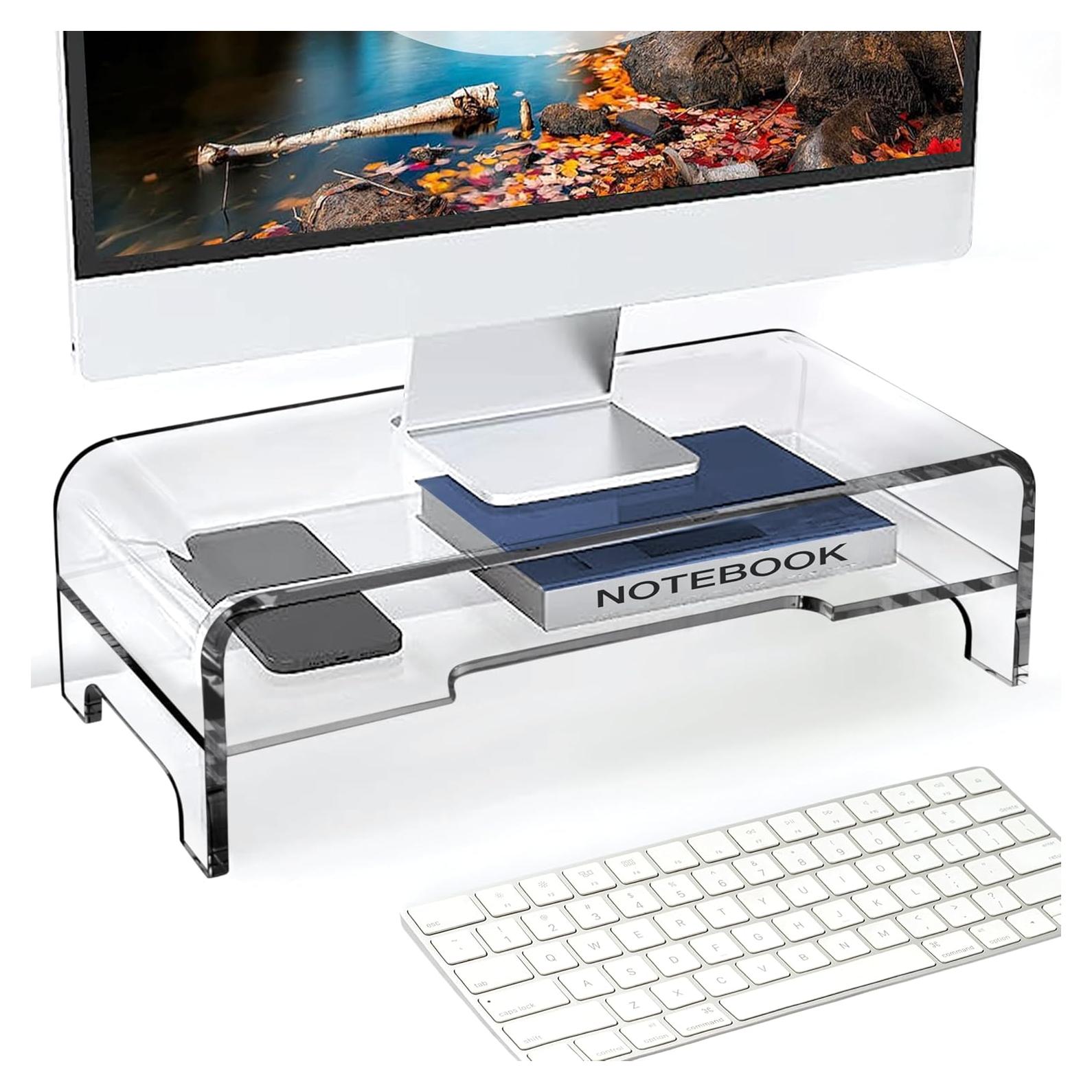 Soporte Elevador de Monitor AMT Acrílico 2 Niveles 14 cm